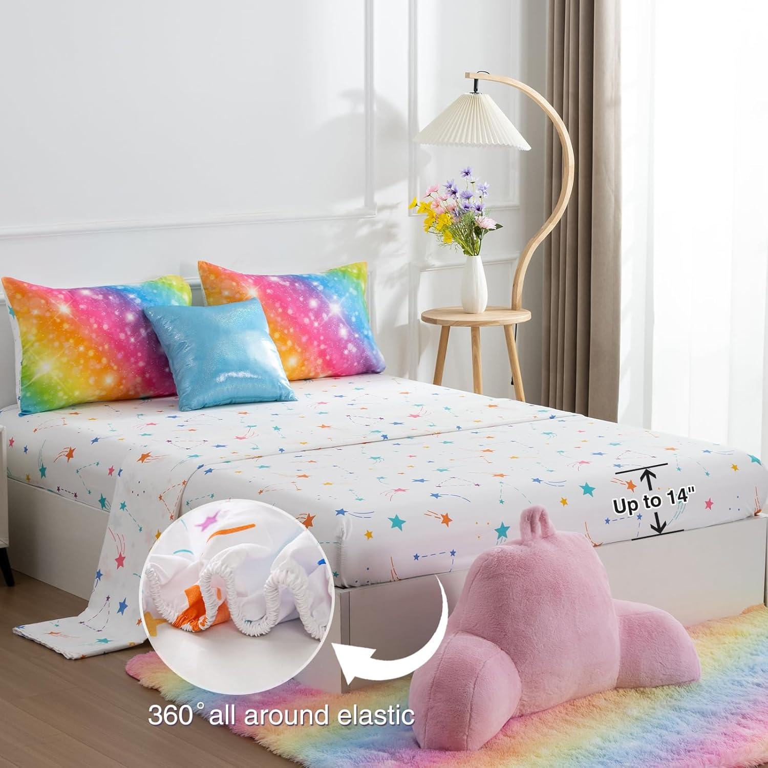 Juego de Ropa de Cama Twin 6 Piezas Un Buen Noche Arcoíris