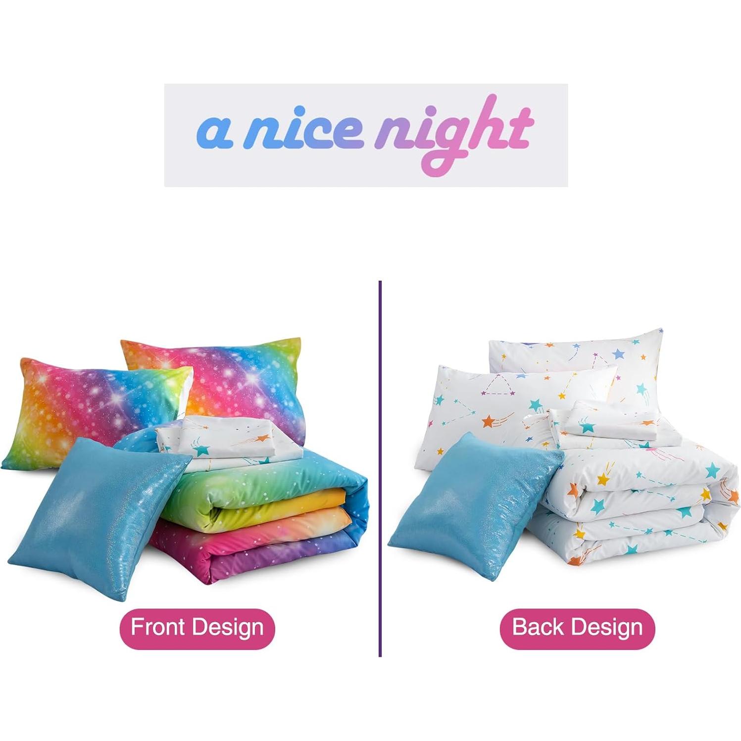 Juego de Ropa de Cama Twin 6 Piezas Un Buen Noche Arcoíris