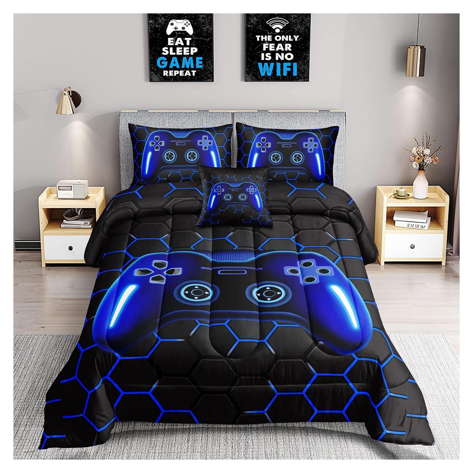 Juego de Ropa de Cama Gamer 6 Piezas ROWADALO Completo Azul