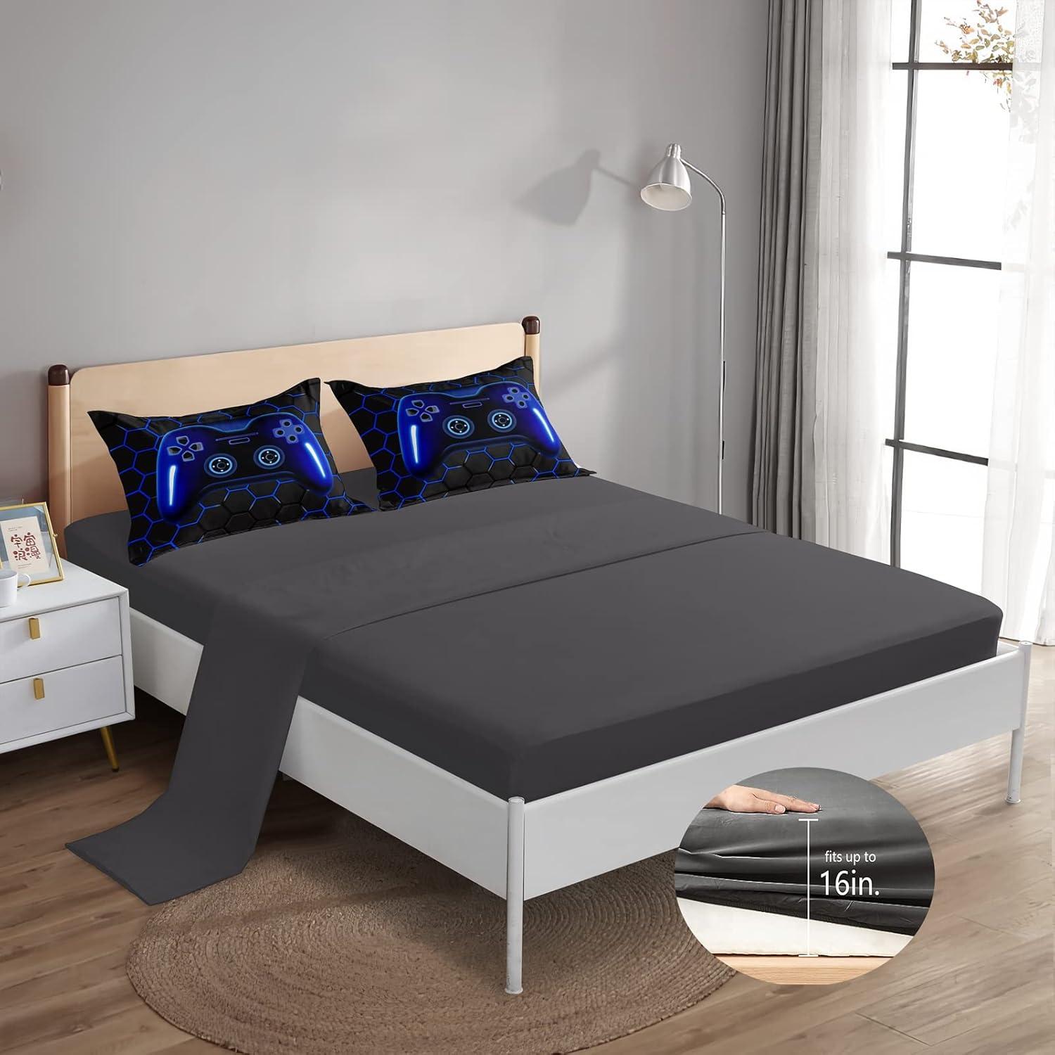 Juego de Ropa de Cama Gamer 6 Piezas ROWADALO Completo Azul