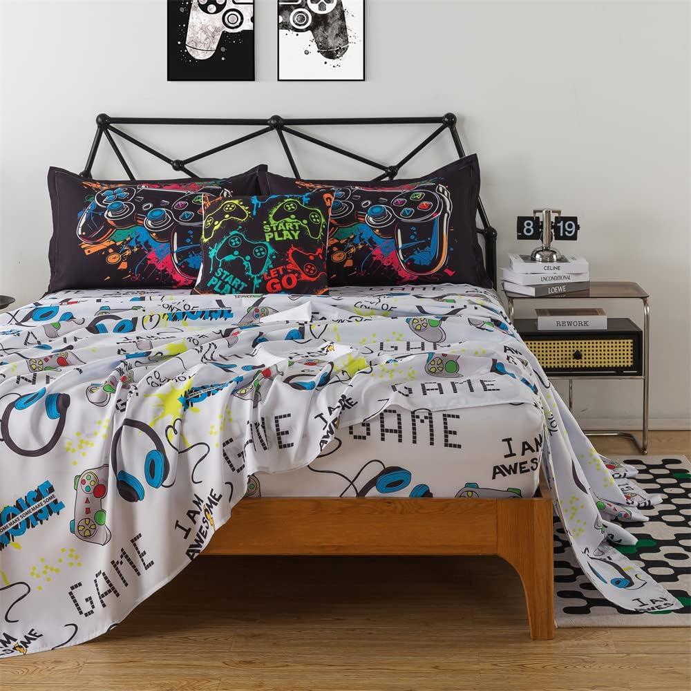 Conjunto de Cama Twin 6Pcs qjmiaofang Videojuego Microfibra