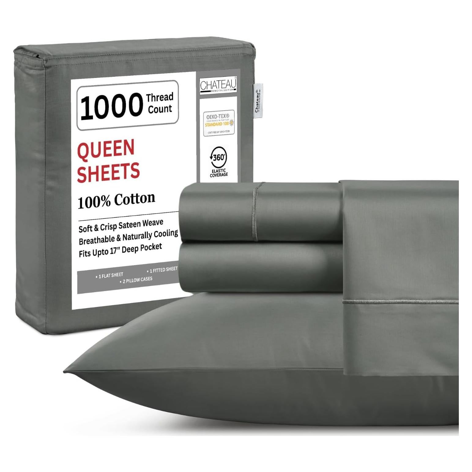 Sábanas Queen Chateau Home Collection 1000 Hilos Algodón Carbón