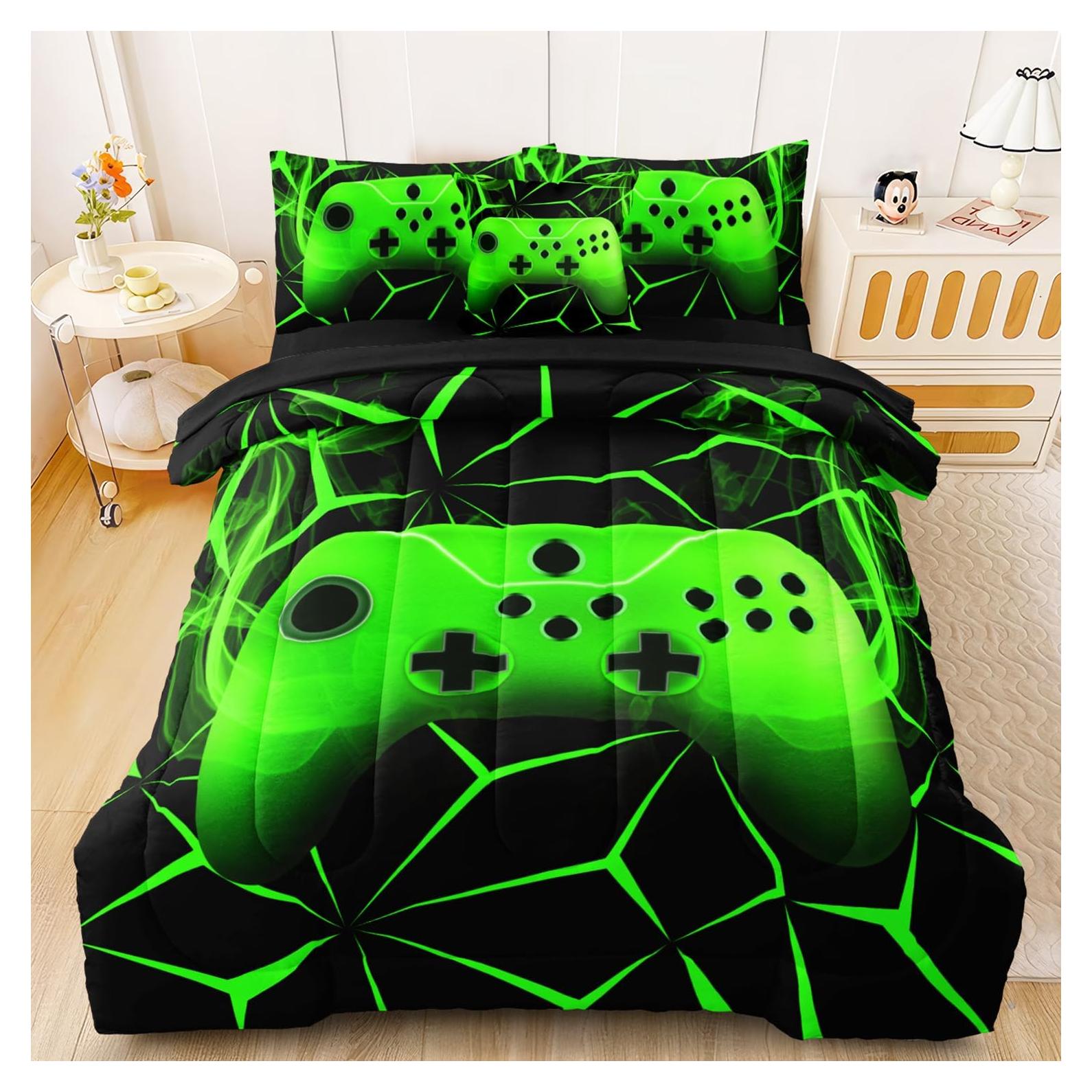 Conjunto de Ropa de Cama Gamer Twin BERTSUCA 4 Piezas Verde