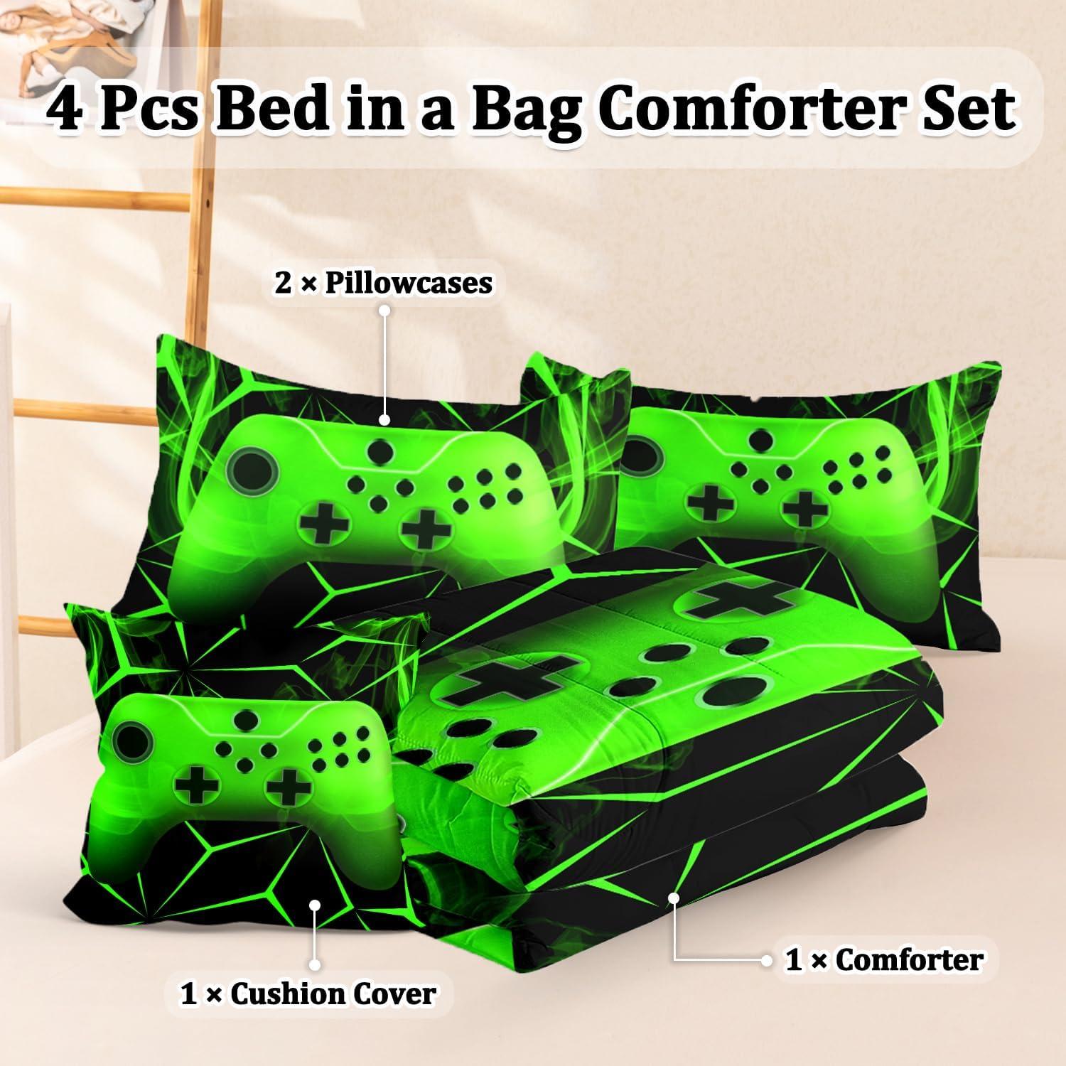Conjunto de Ropa de Cama Gamer Twin BERTSUCA 4 Piezas Verde