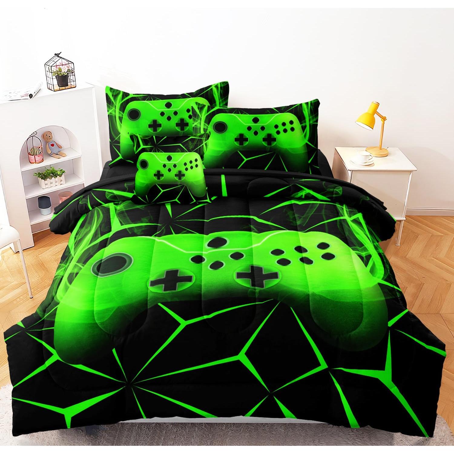 Conjunto de Ropa de Cama Gamer Twin BERTSUCA 4 Piezas Verde
