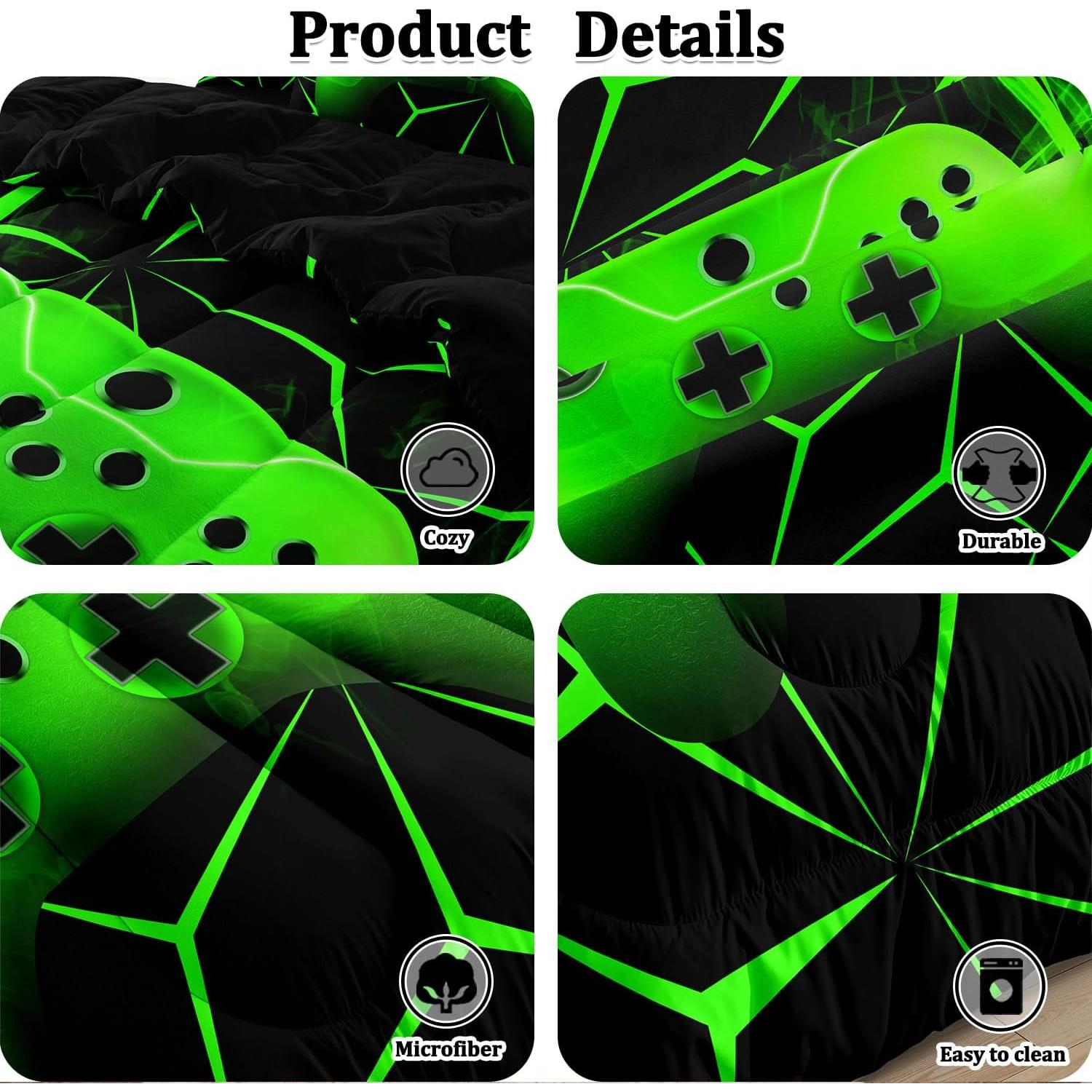 Conjunto de Ropa de Cama Gamer Twin BERTSUCA 4 Piezas Verde