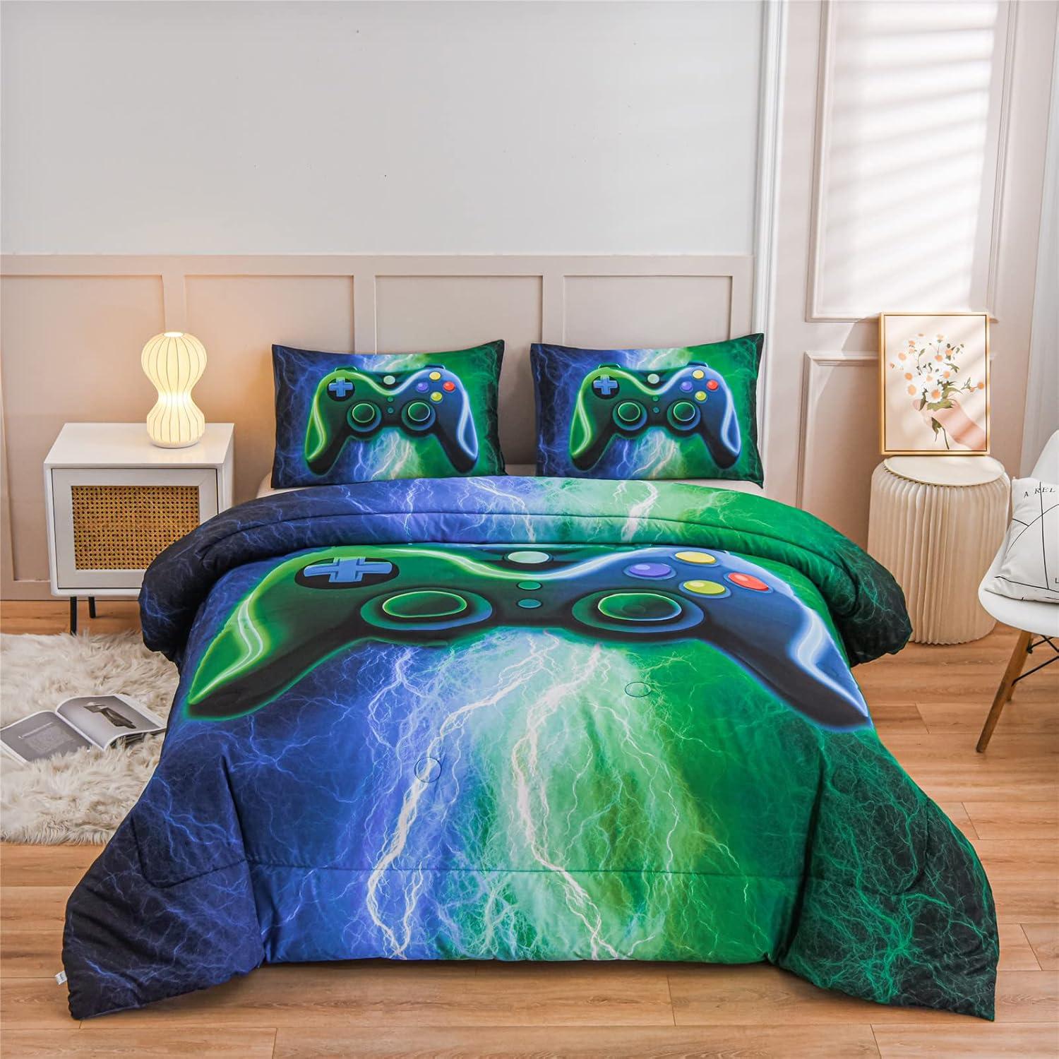 Juego de Ropa de Cama Gamer Meeting Story Individual Azul-Verde