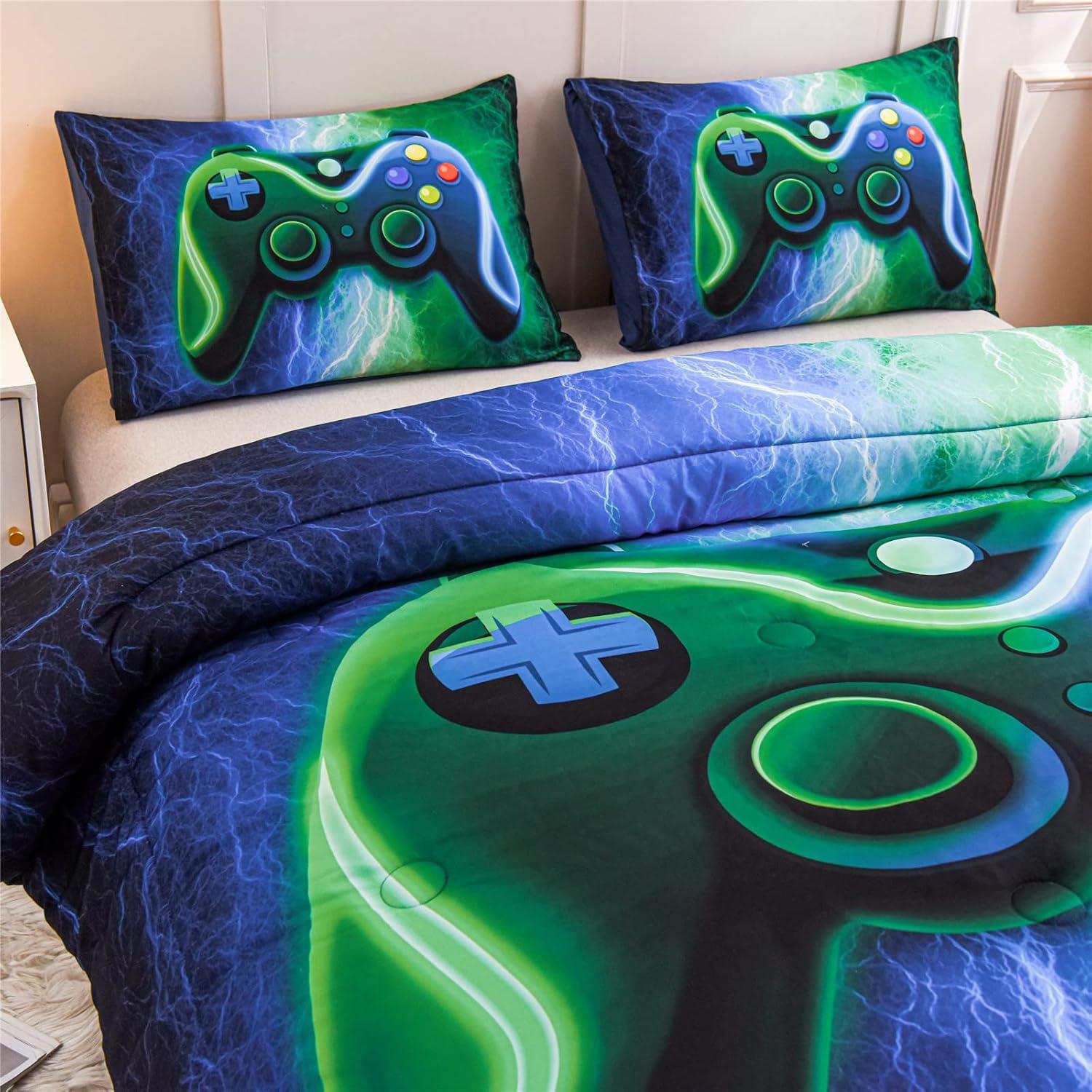 Juego de Ropa de Cama Gamer Meeting Story Individual Azul-Verde