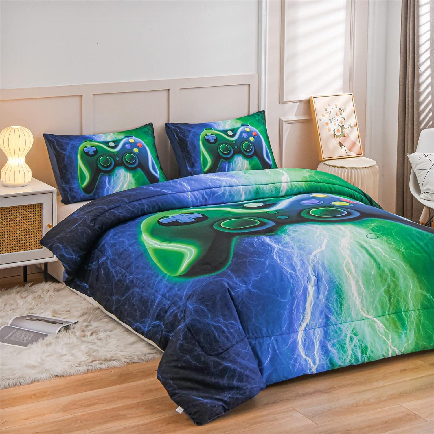 Juego de Ropa de Cama Gamer Meeting Story Individual Azul-Verde