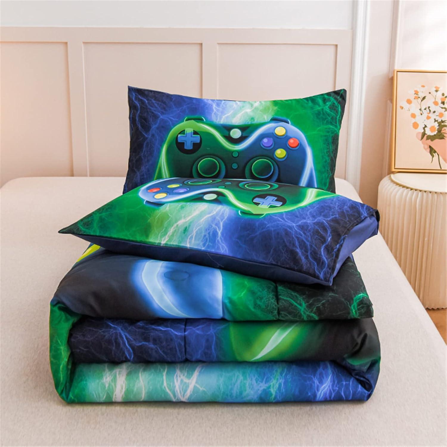 Juego de Ropa de Cama Gamer Meeting Story Individual Azul-Verde