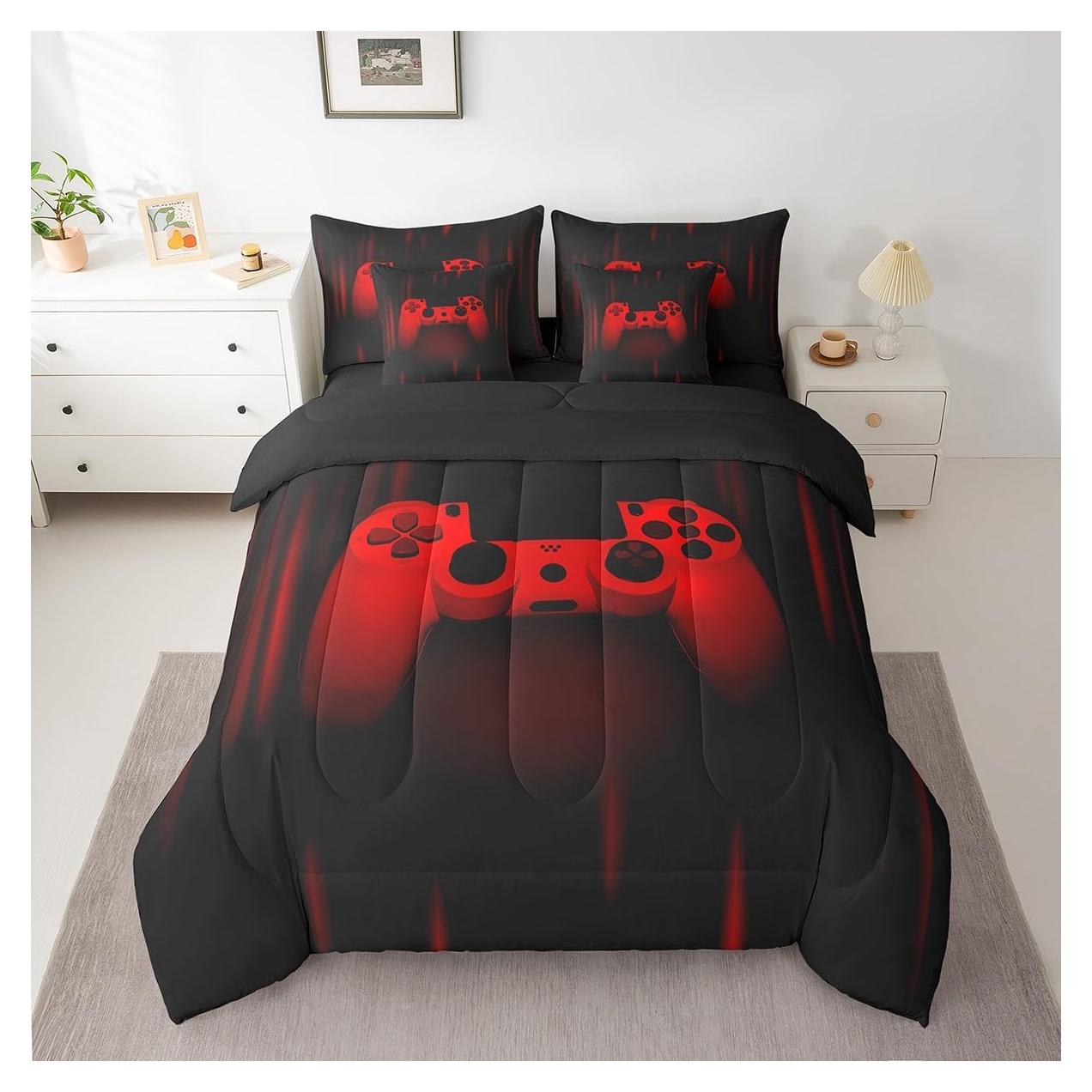 Conjunto de Edredón Gamer Feelyou 7 Pzs Individual Negro