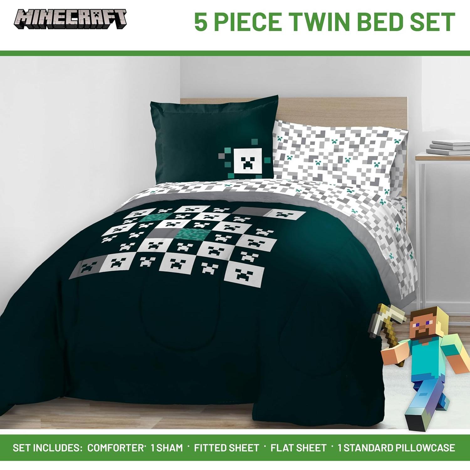Juego de Edredón Twin Jay Franco Minecraft 5 Piezas Suave