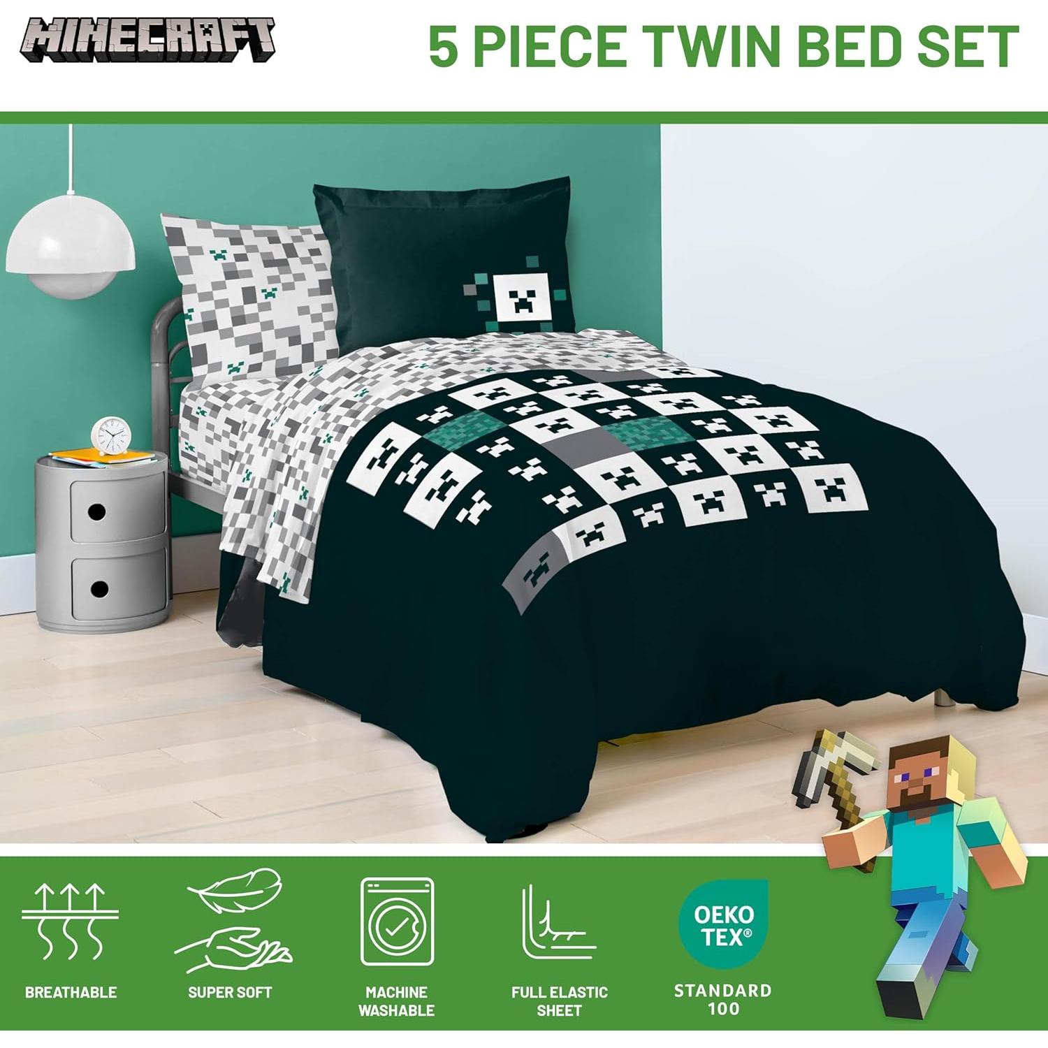 Juego de Edredón Twin Jay Franco Minecraft 5 Piezas Suave