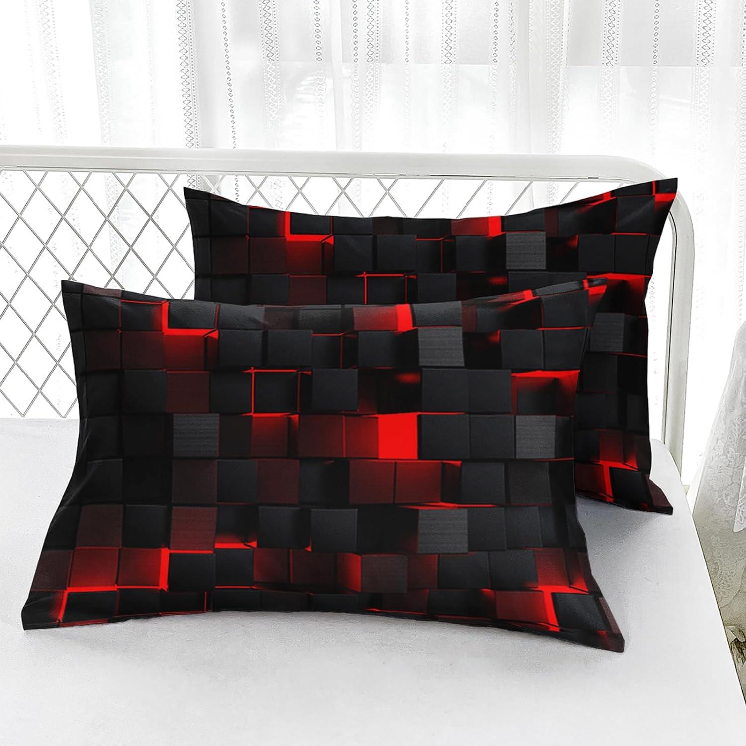 Sábana Ajustable Microfibra Completo Nttopship Geométrica Roja