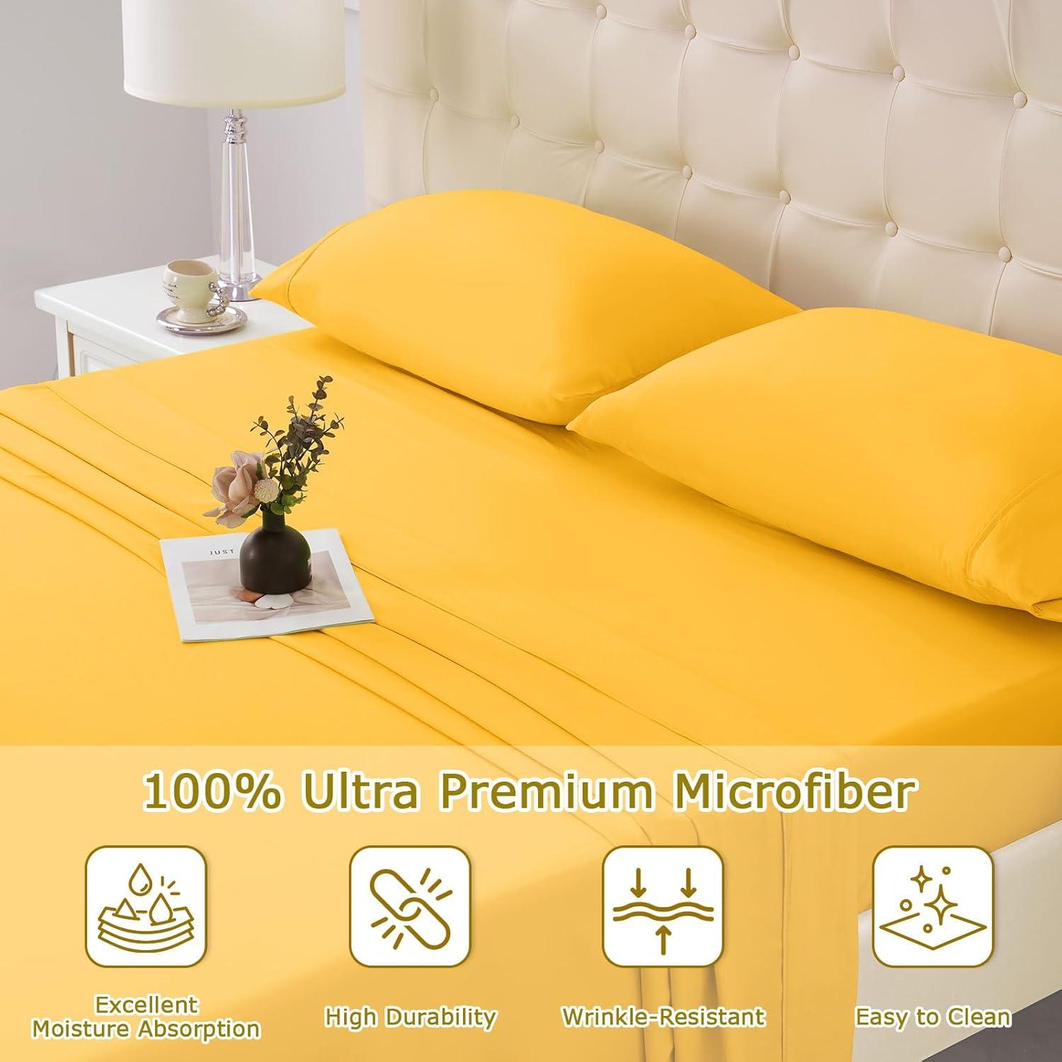 Juego de Sábanas Individual Homilay Microfibra 3 Piezas Amarillo