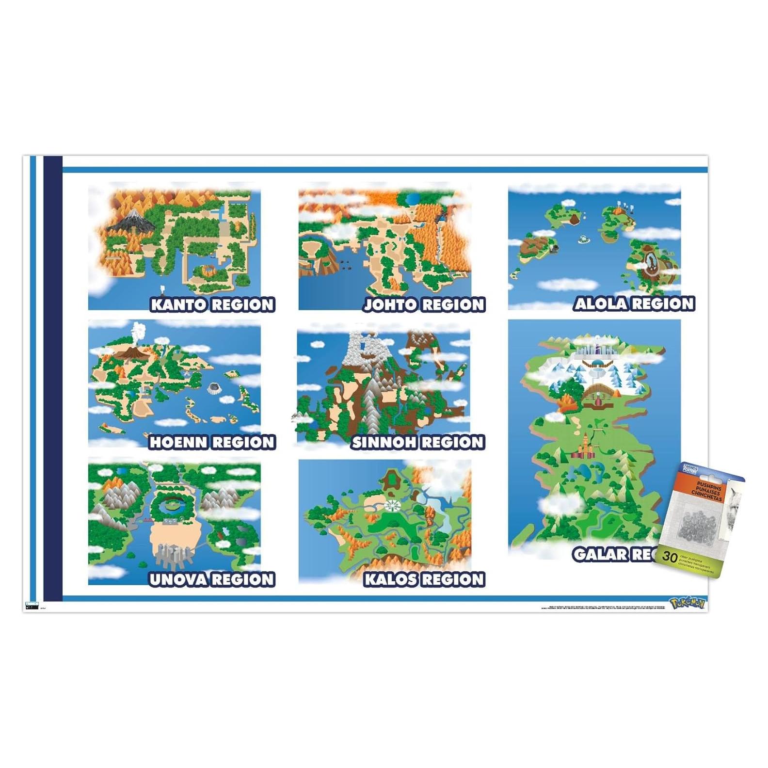 Póster de Mapa de Cuadrícula Pokémon Trends 56.6x86.4cm con Chinchetas