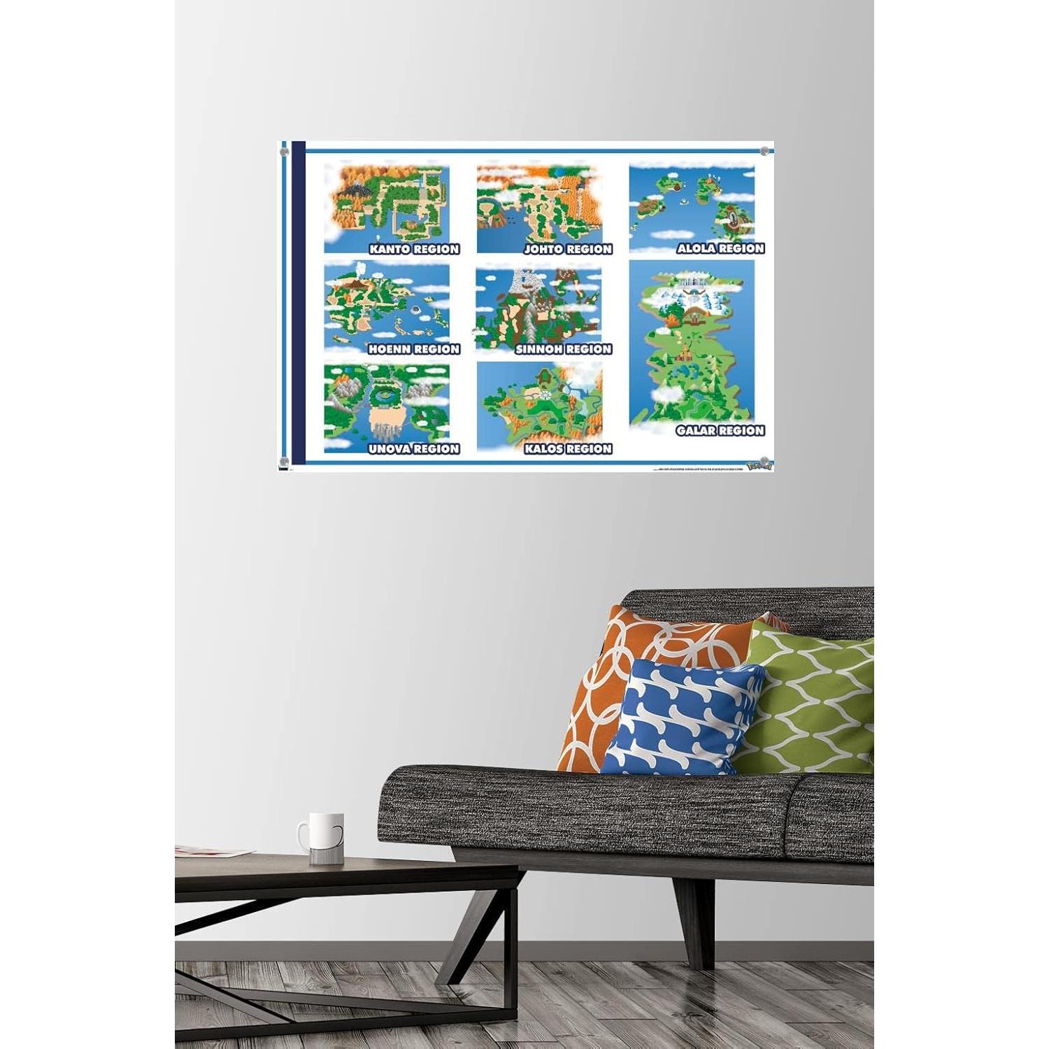 Póster de Mapa de Cuadrícula Pokémon Trends 56.6x86.4cm con Chinchetas