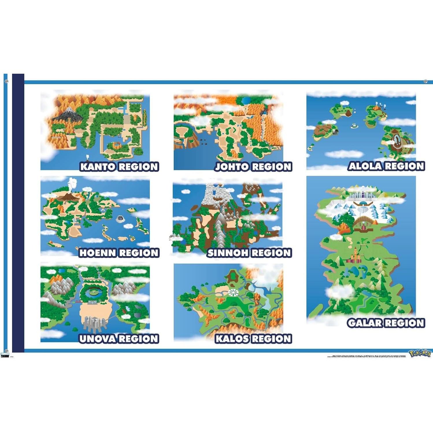 Póster de Mapa de Cuadrícula Pokémon Trends 56.6x86.4cm con Chinchetas
