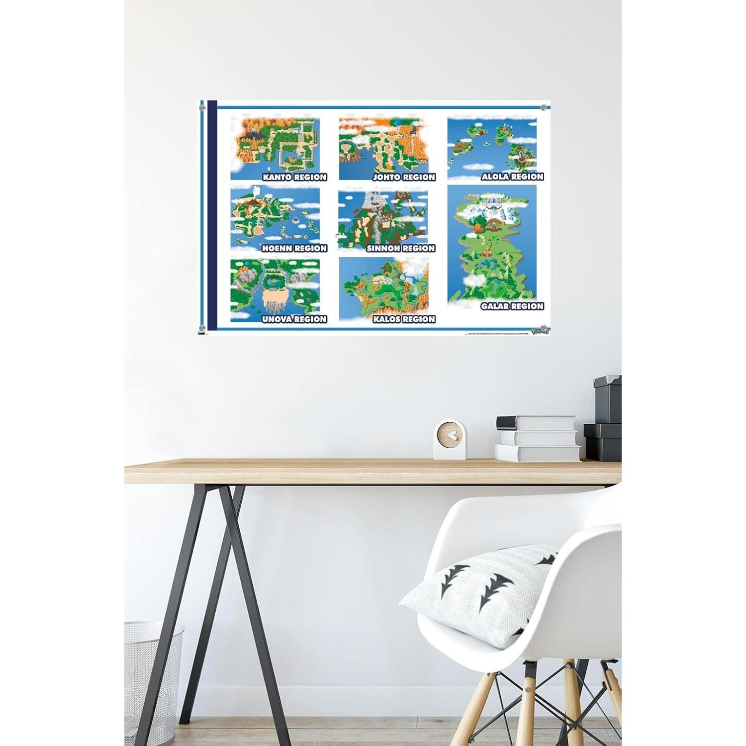 Póster de Mapa de Cuadrícula Pokémon Trends 56.6x86.4cm con Chinchetas