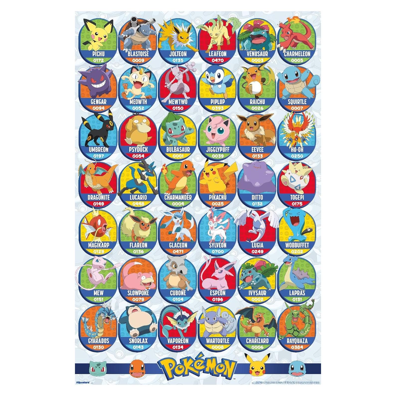 Póster de Pared Cuadrícula Pokémon Favoritos 56.8x86.4 cm Allposters