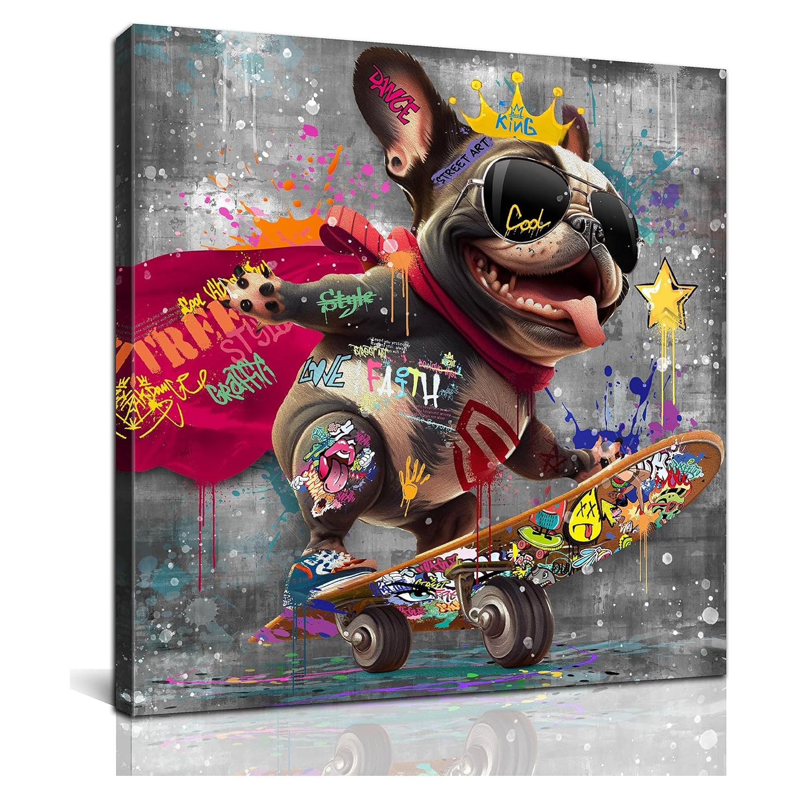 Arte de Pared en Lienzo Perro Skateboard 35.56 cm Kepgonegu