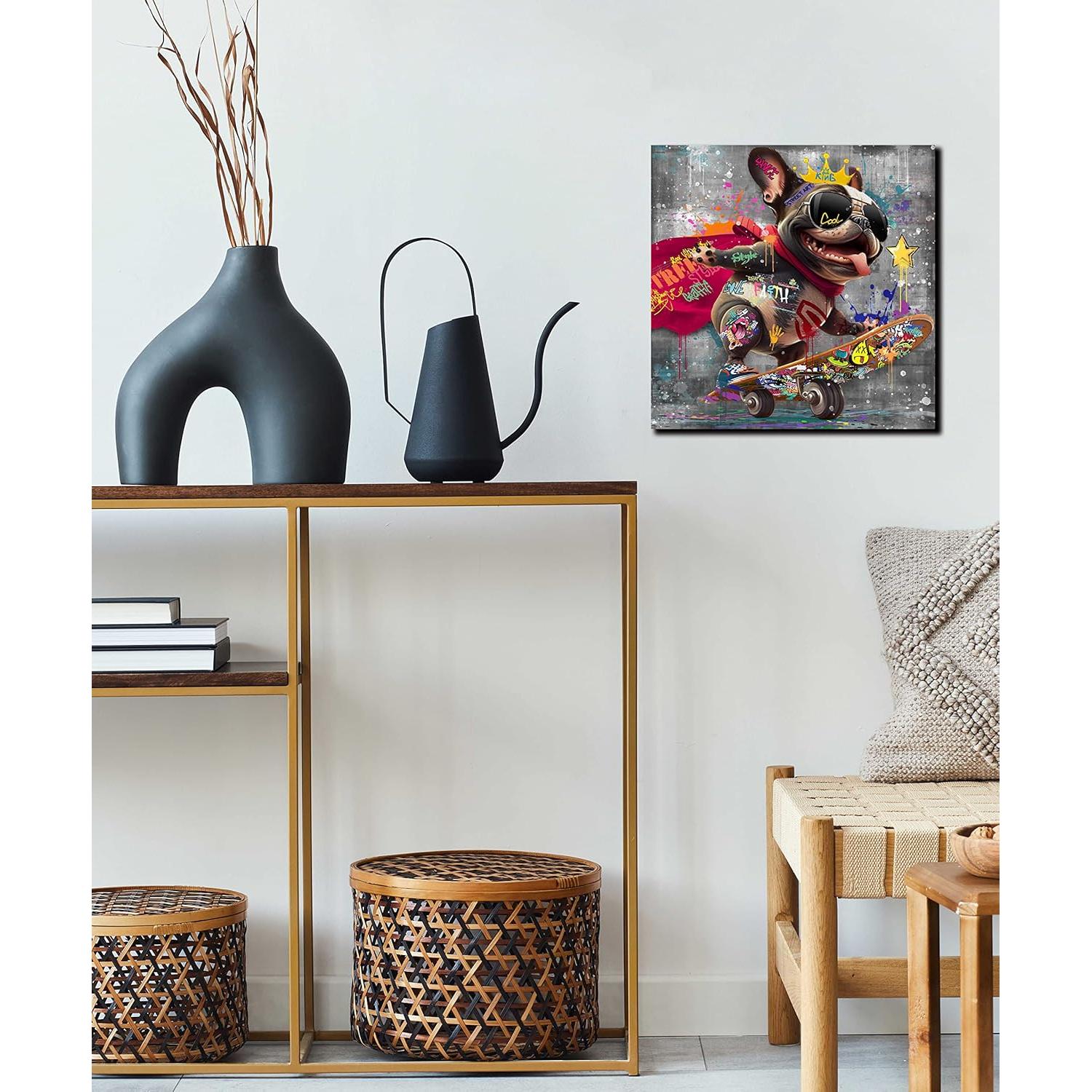 Arte de Pared en Lienzo Perro Skateboard 35.56 cm Kepgonegu