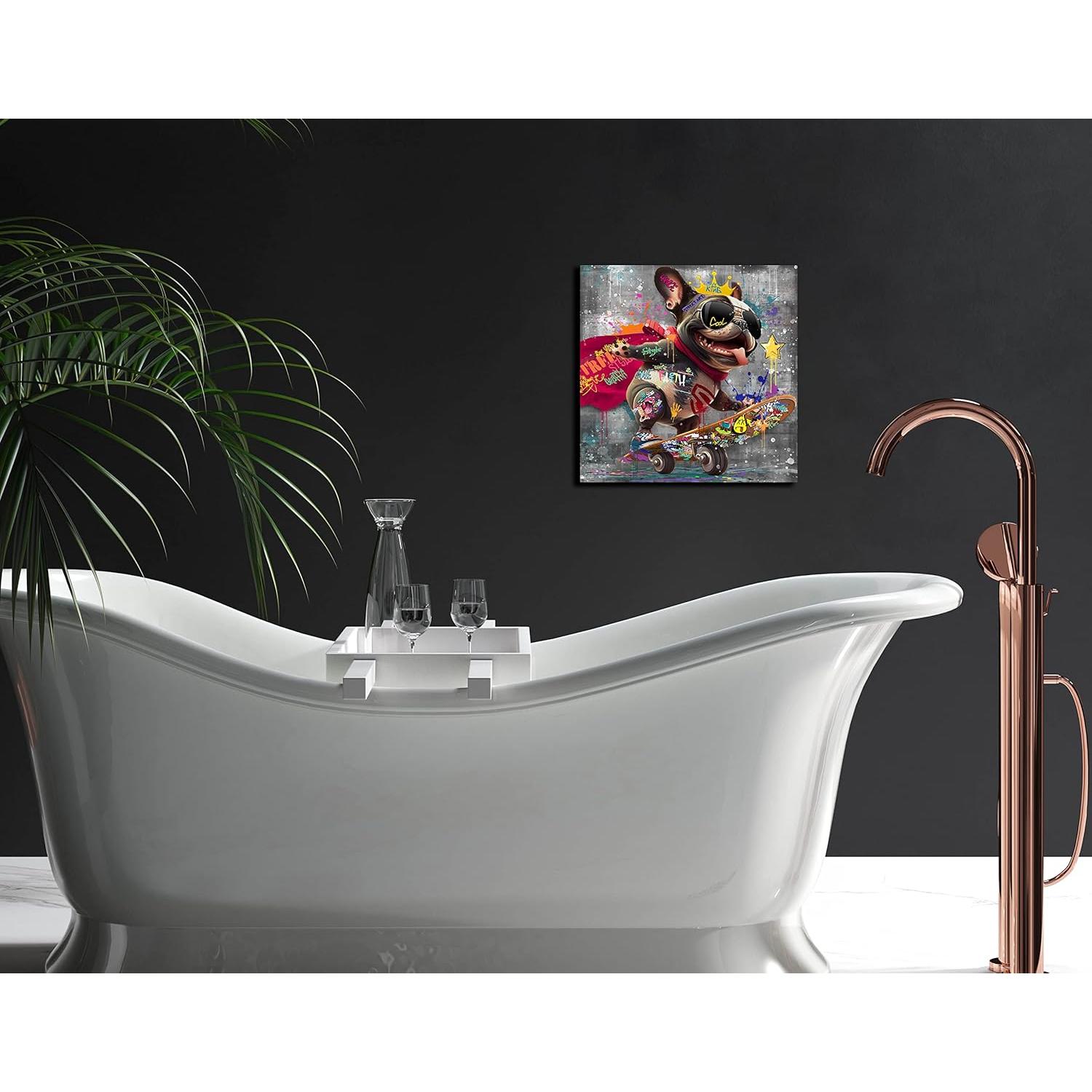 Arte de Pared en Lienzo Perro Skateboard 35.56 cm Kepgonegu