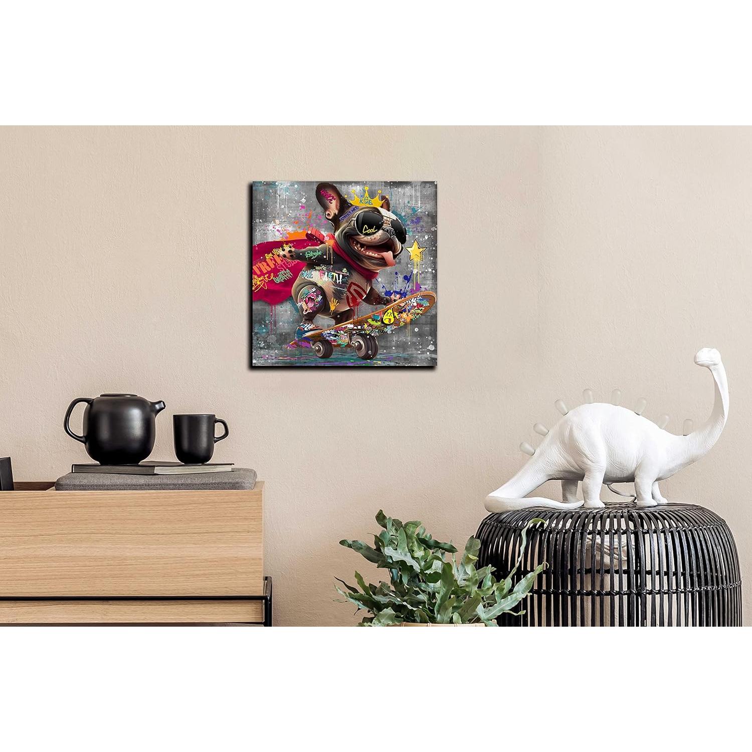 Arte de Pared en Lienzo Perro Skateboard 35.56 cm Kepgonegu