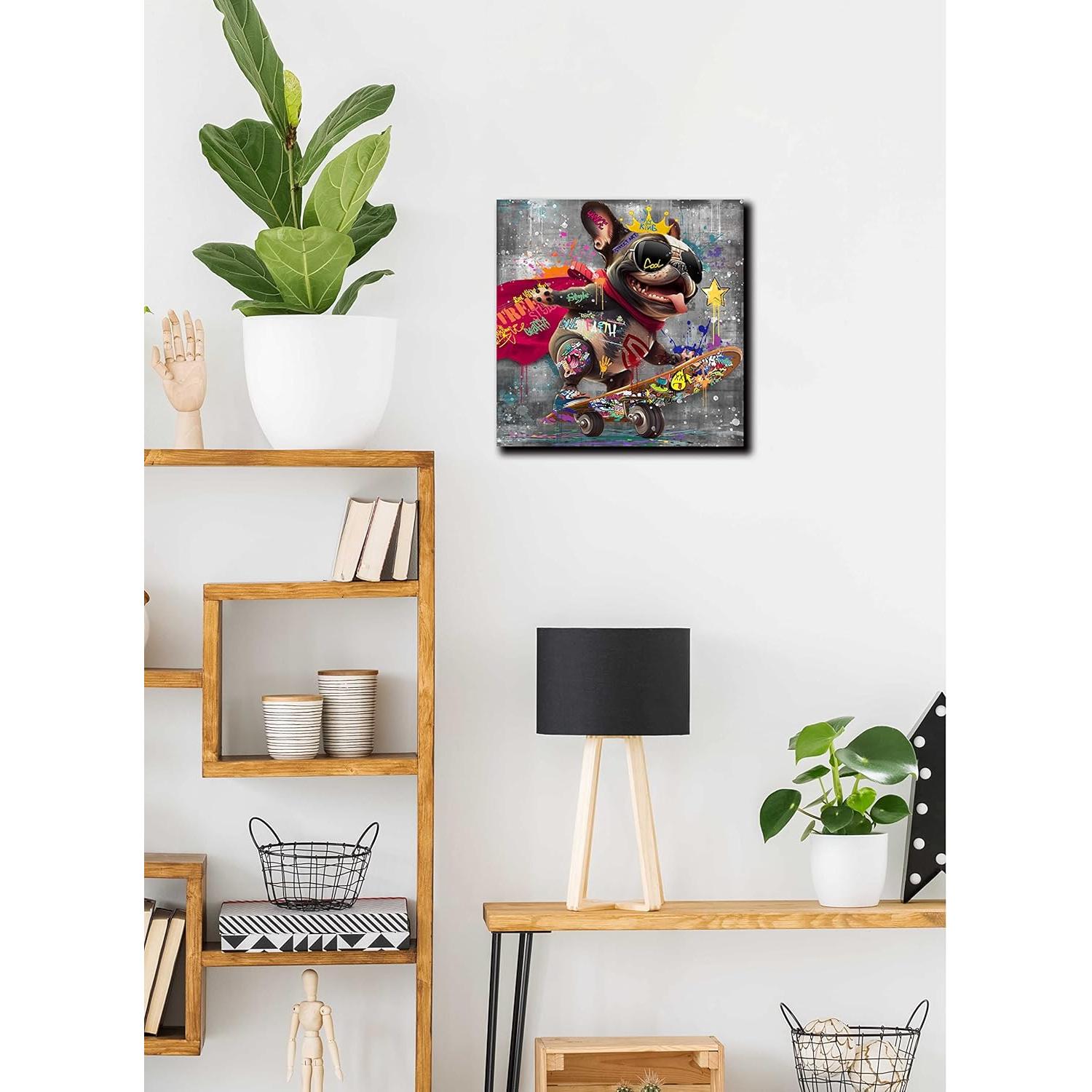 Arte de Pared en Lienzo Perro Skateboard 35.56 cm Kepgonegu