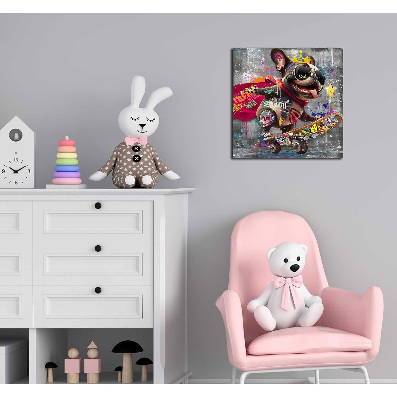 Arte de Pared en Lienzo Perro Skateboard 35.56 cm Kepgonegu