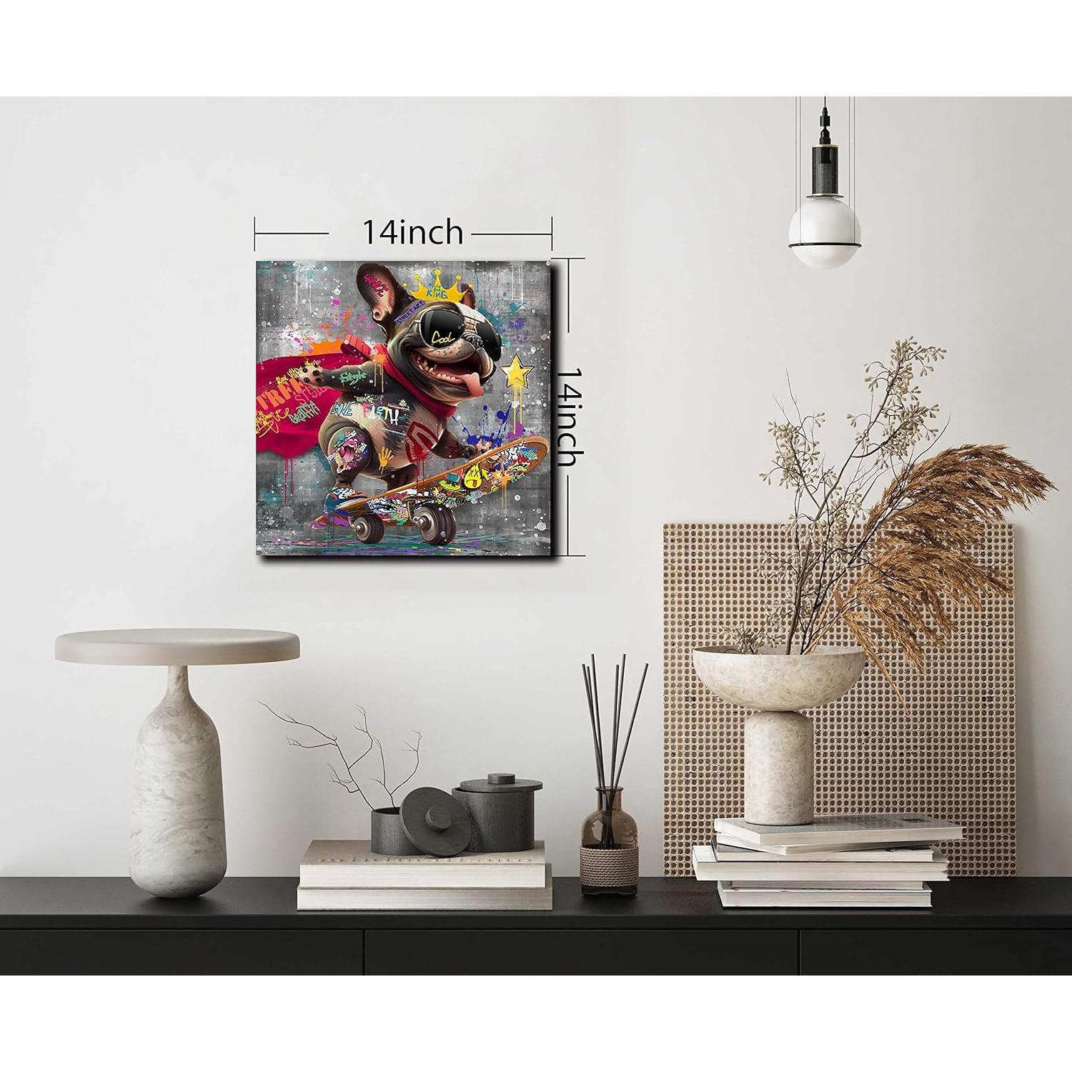 Arte de Pared en Lienzo Perro Skateboard 35.56 cm Kepgonegu