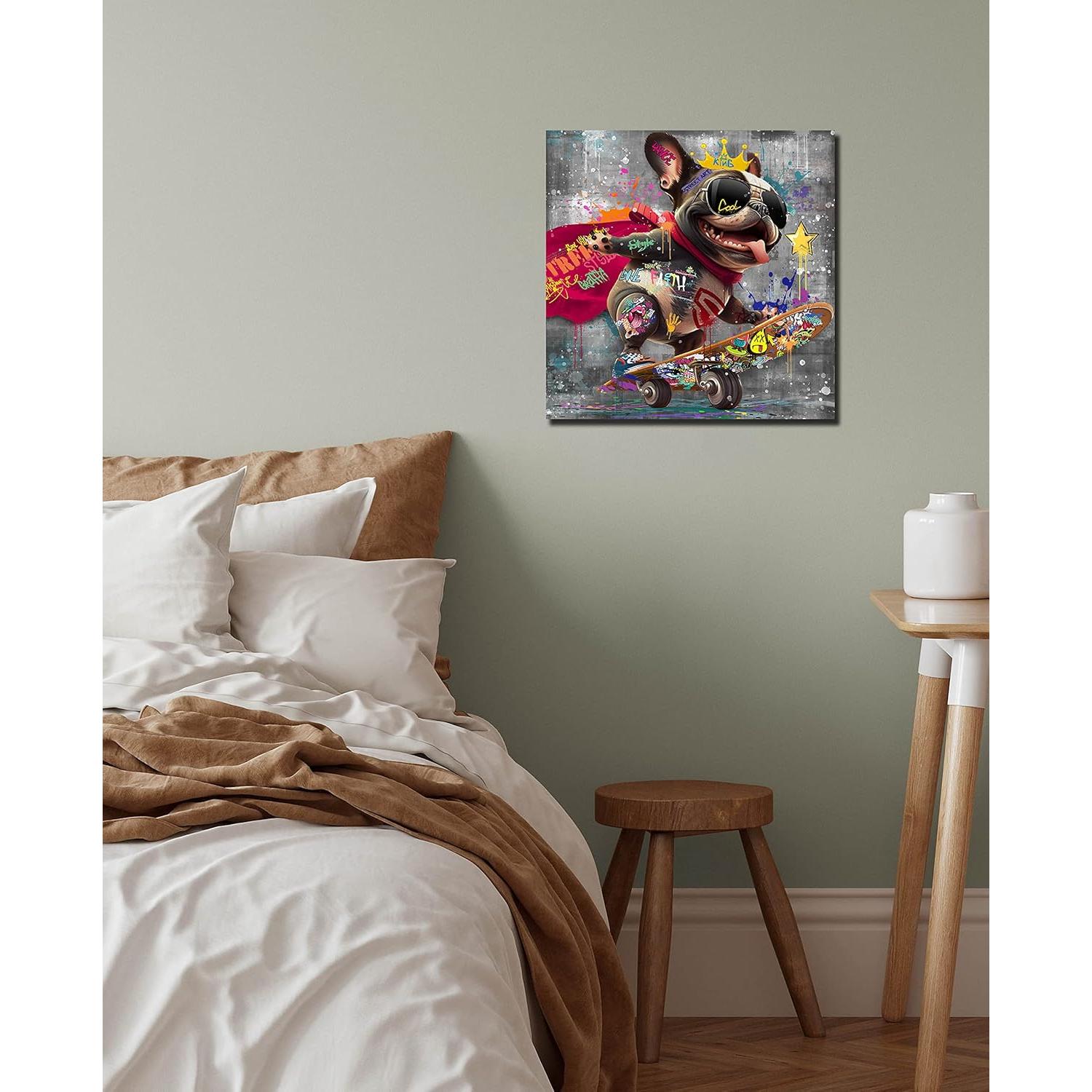 Arte de Pared en Lienzo Perro Skateboard 35.56 cm Kepgonegu