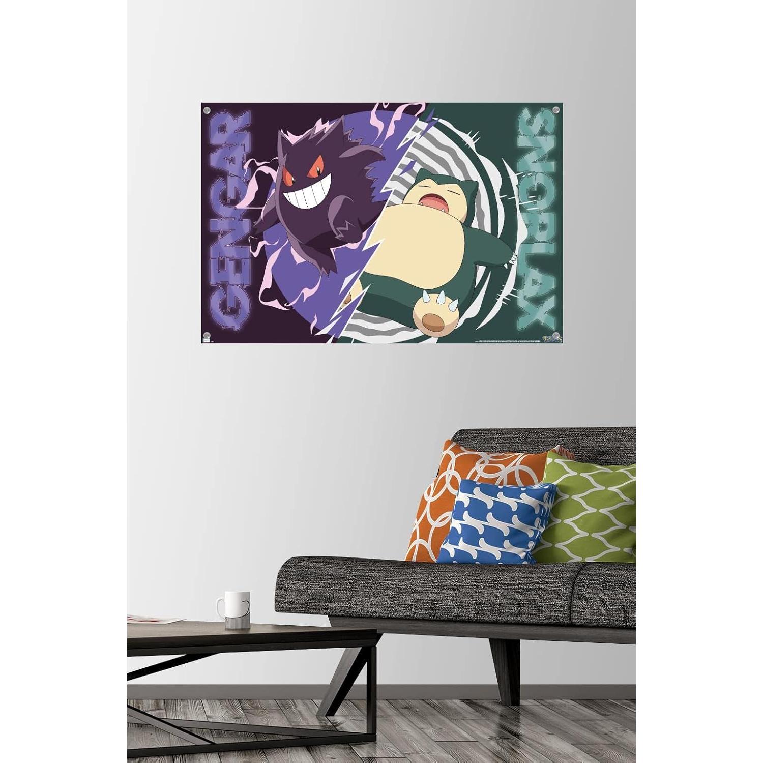 Póster de Batalla Gengar y Snorlax Trends 86.36x56.83cm