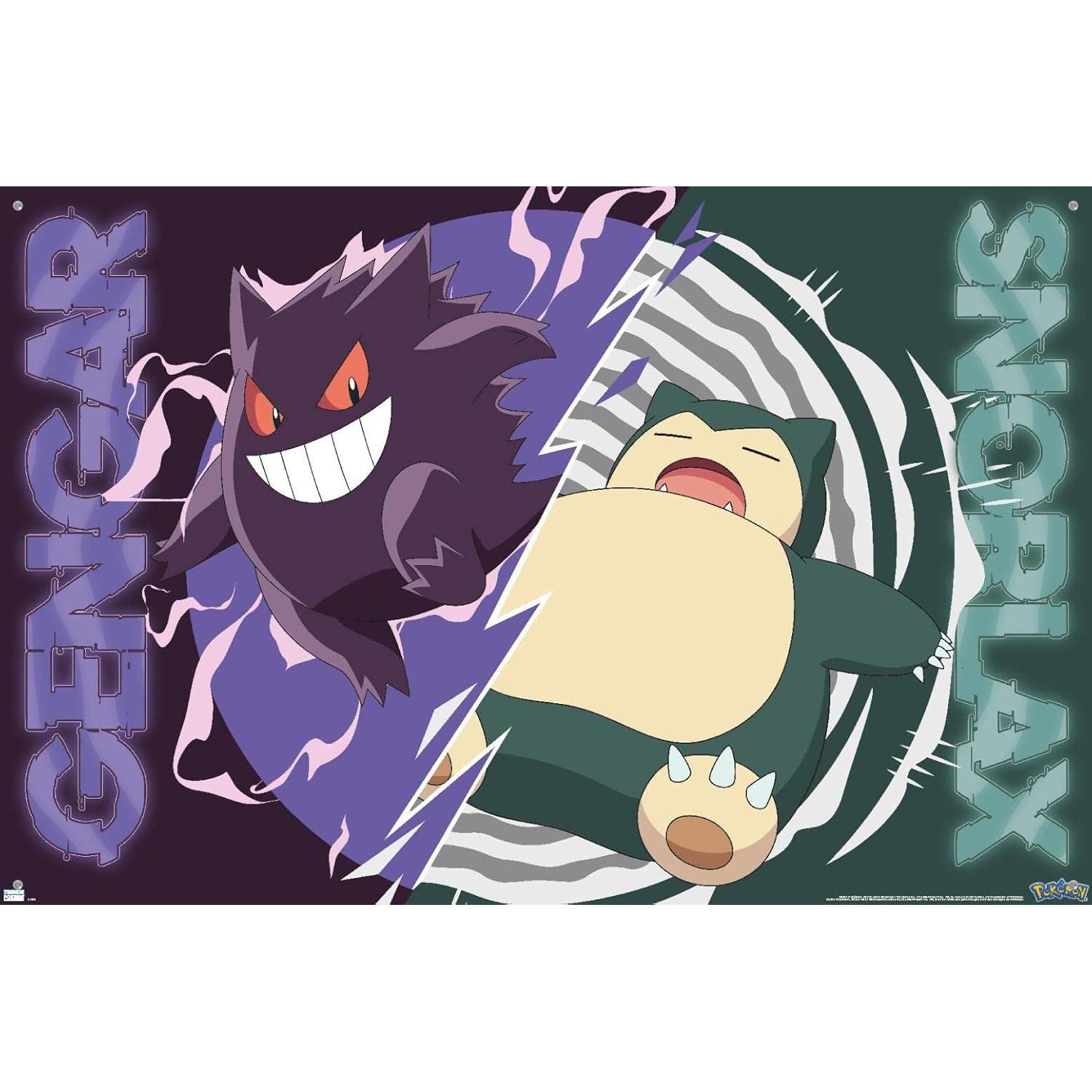 Póster de Batalla Gengar y Snorlax Trends 86.36x56.83cm