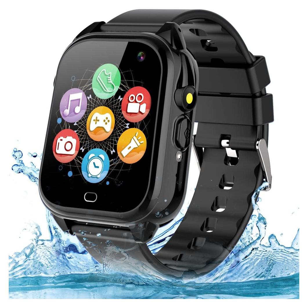 OVV Kids Waterproof Smart Watch Boys Girls Age 3-12 with 26 Game 1.44'' HD Touch Screen Music Player Camera Video Recorder 12/24 Hr Clock Pedometer Alarm Torch Calculator Children Learning Toys