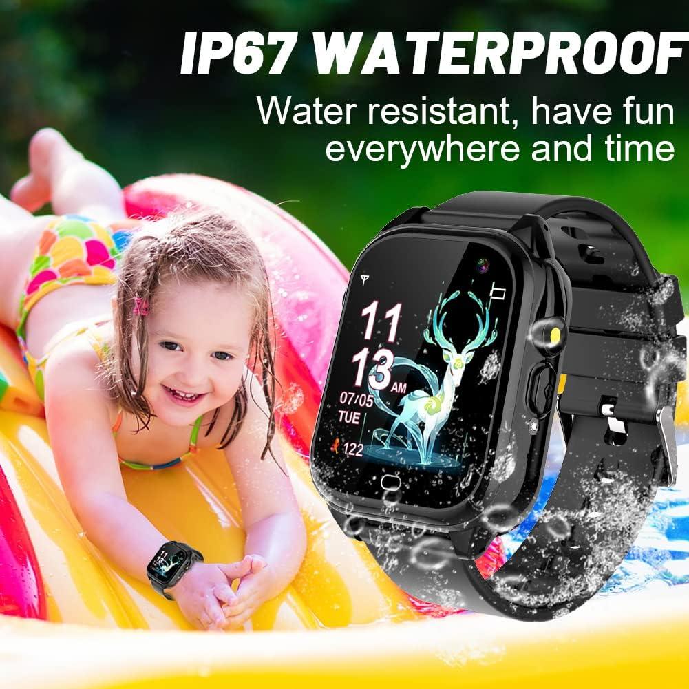 OVV Kids Waterproof Smart Watch Boys Girls Age 3-12 with 26 Game 1.44'' HD Touch Screen Music Player Camera Video Recorder 12/24 Hr Clock Pedometer Alarm Torch Calculator Children Learning Toys