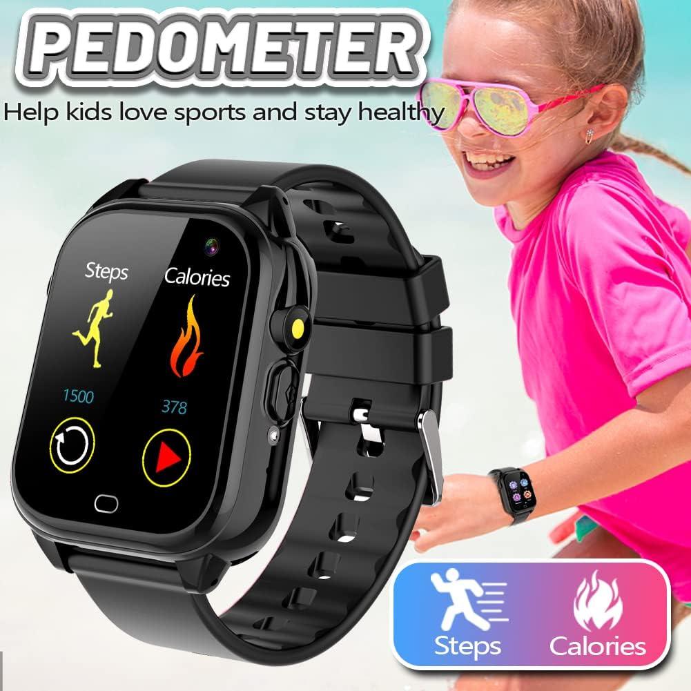 OVV Kids Waterproof Smart Watch Boys Girls Age 3-12 with 26 Game 1.44'' HD Touch Screen Music Player Camera Video Recorder 12/24 Hr Clock Pedometer Alarm Torch Calculator Children Learning Toys