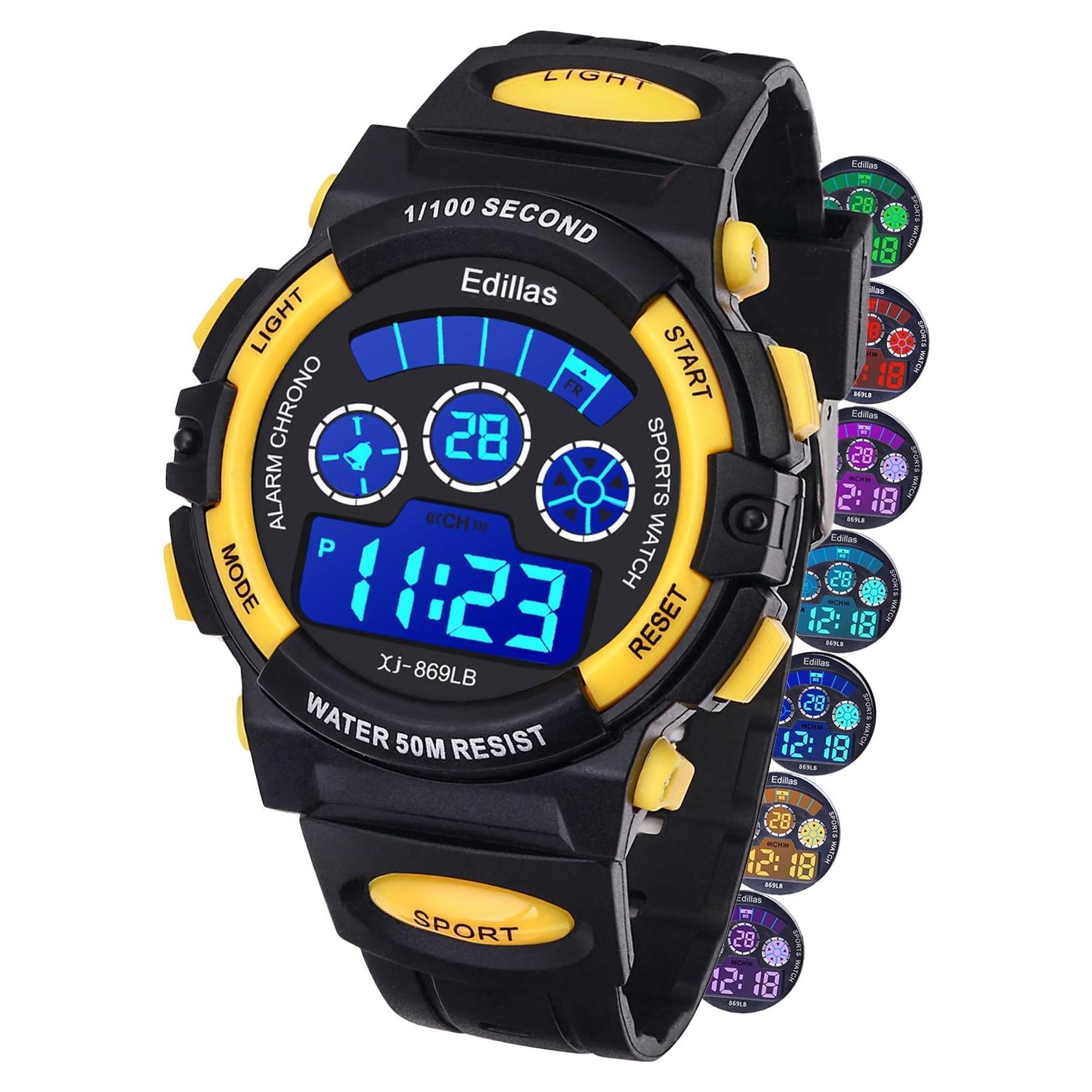 Reloj Digital Infantil Yadelai 869LB 50M Impermeable LED 7 Colores