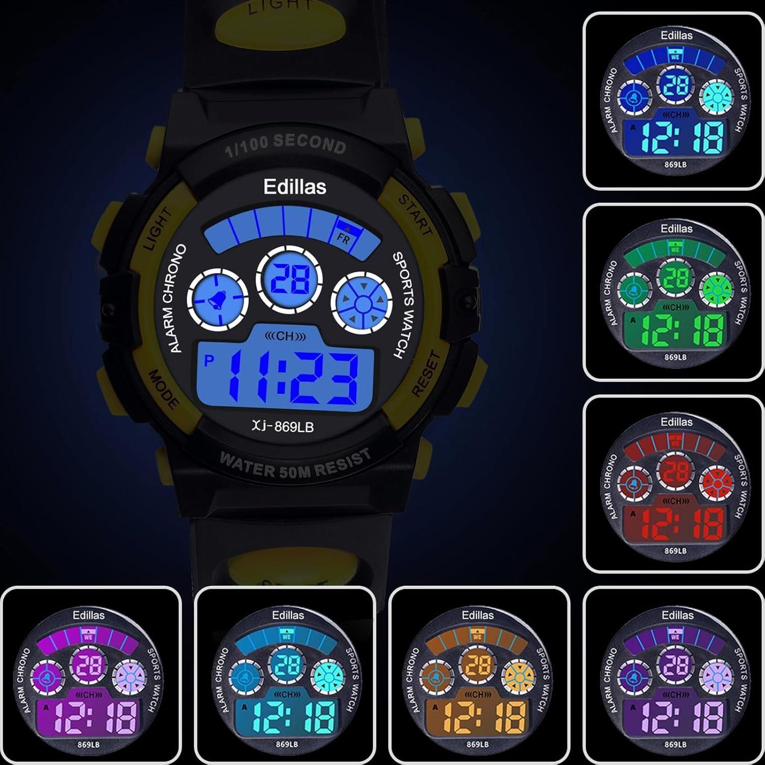 Reloj Digital Infantil Yadelai 869LB 50M Impermeable LED 7 Colores