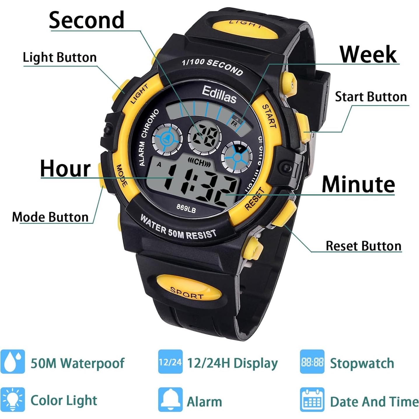 Reloj Digital Infantil Yadelai 869LB 50M Impermeable LED 7 Colores