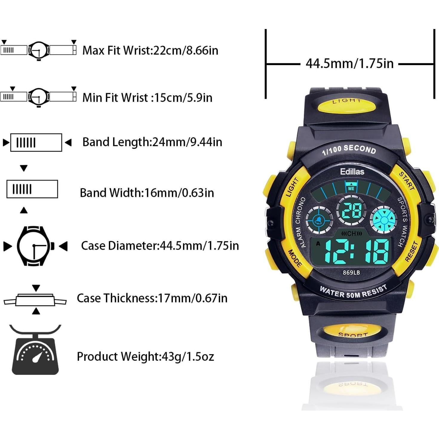 Reloj Digital Infantil Yadelai 869LB 50M Impermeable LED 7 Colores