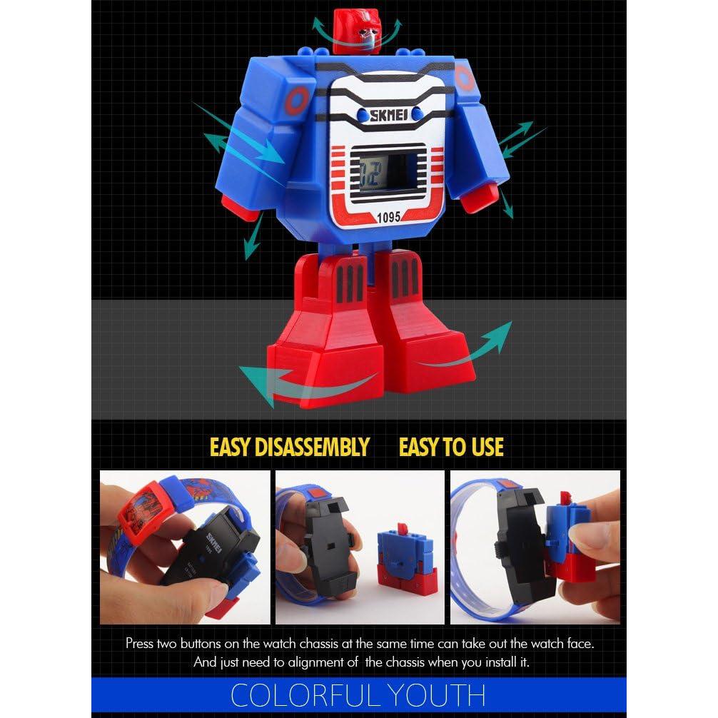 Reloj Deportivo Digital LED Fanmis Robot Transformable Azul