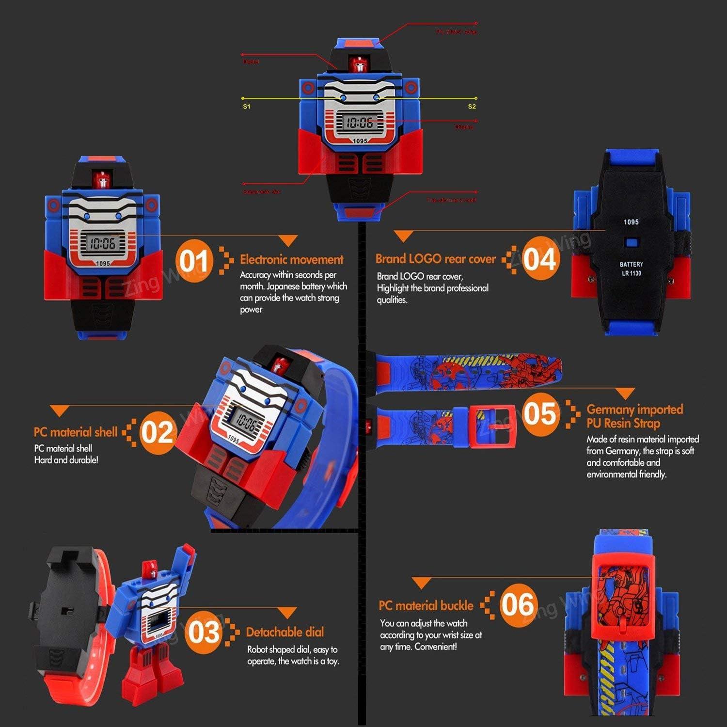 Reloj Deportivo Digital LED Fanmis Robot Transformable Azul