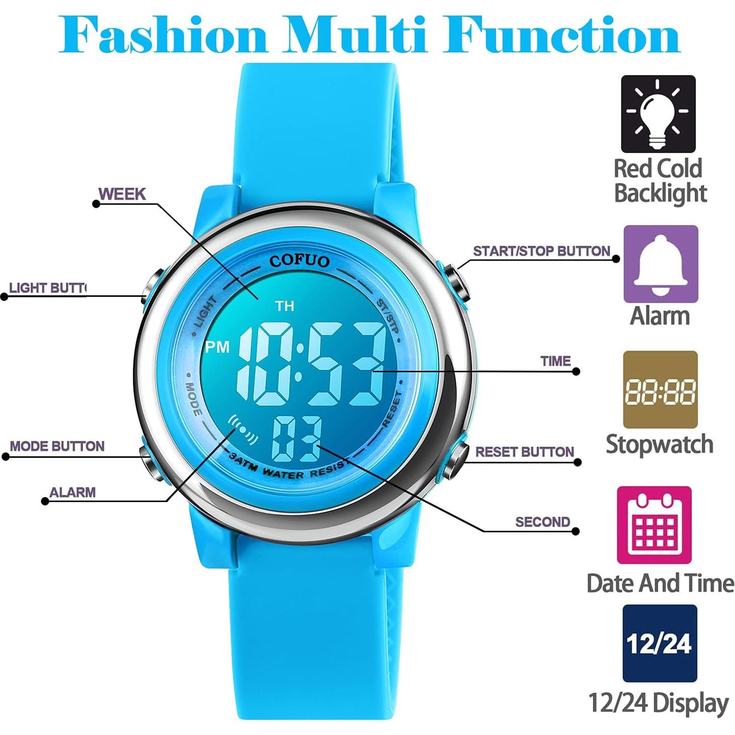 Reloj Deportivo Digital Cofuo Azul para Niños Impermeable
