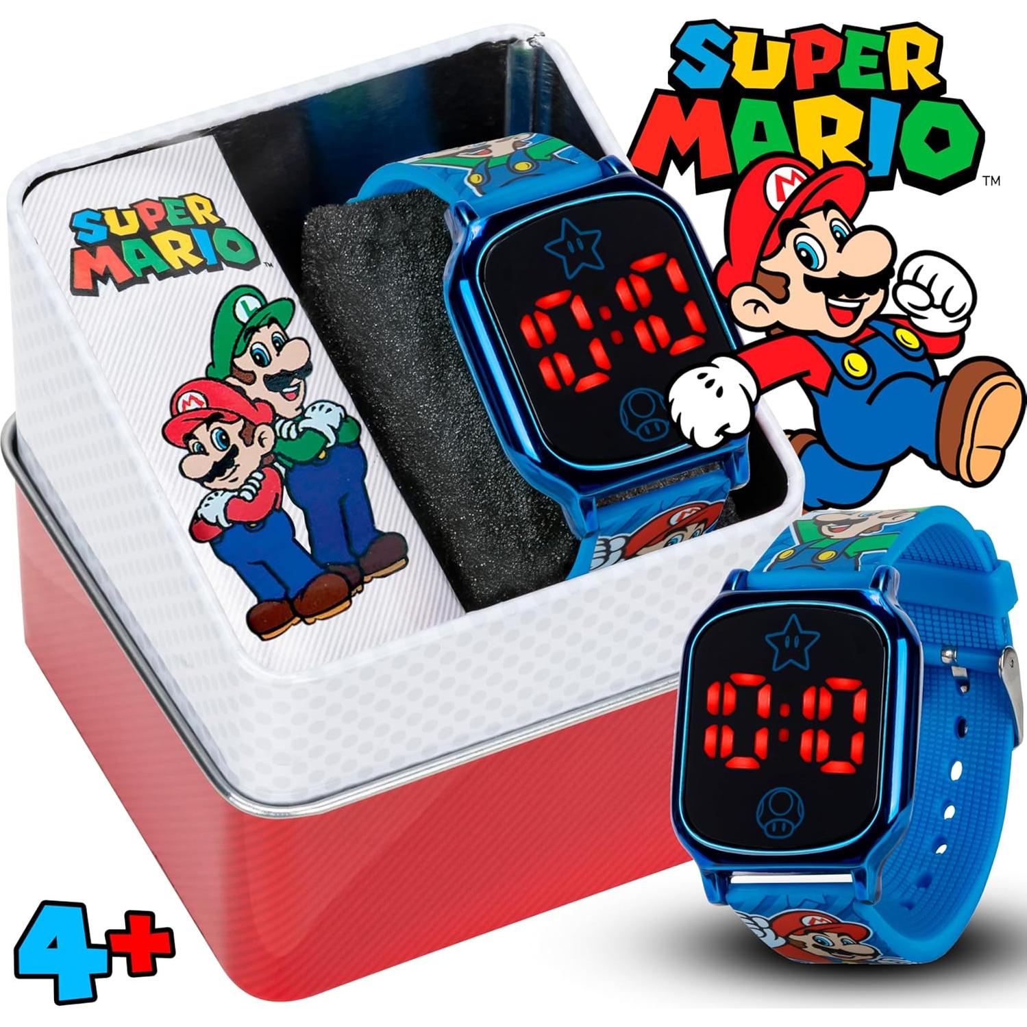 Reloj LED Activado por Toque Accutime Super Mario Niños - Correa Silicona Azul