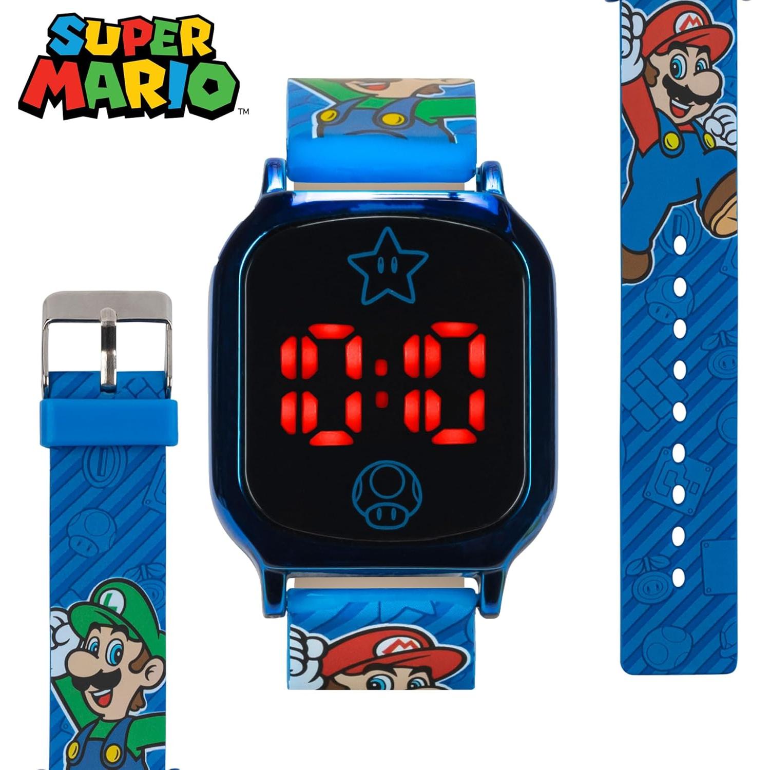 Reloj LED Activado por Toque Accutime Super Mario Niños - Correa Silicona Azul