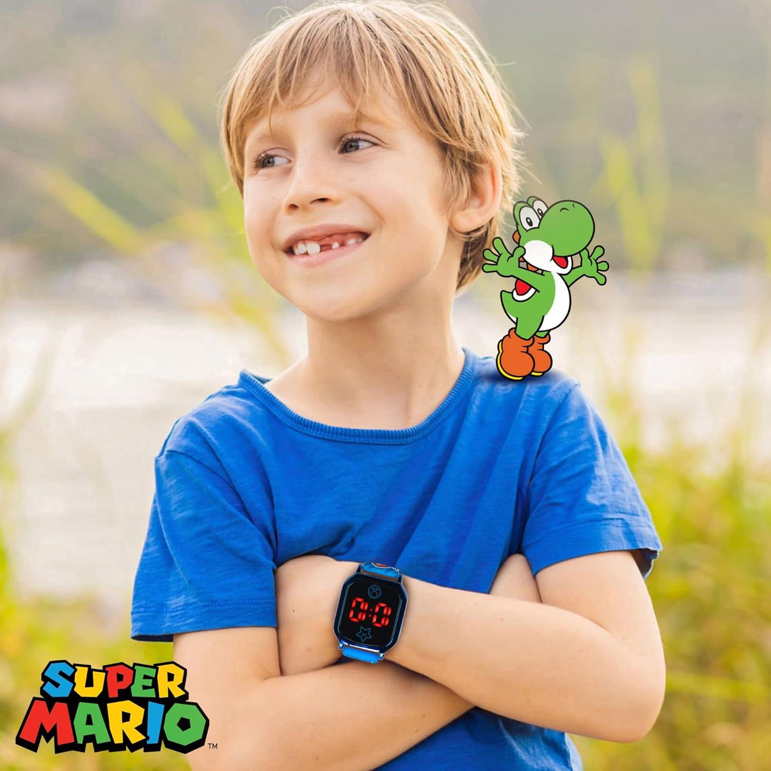 Reloj LED Activado por Toque Accutime Super Mario Niños - Correa Silicona Azul