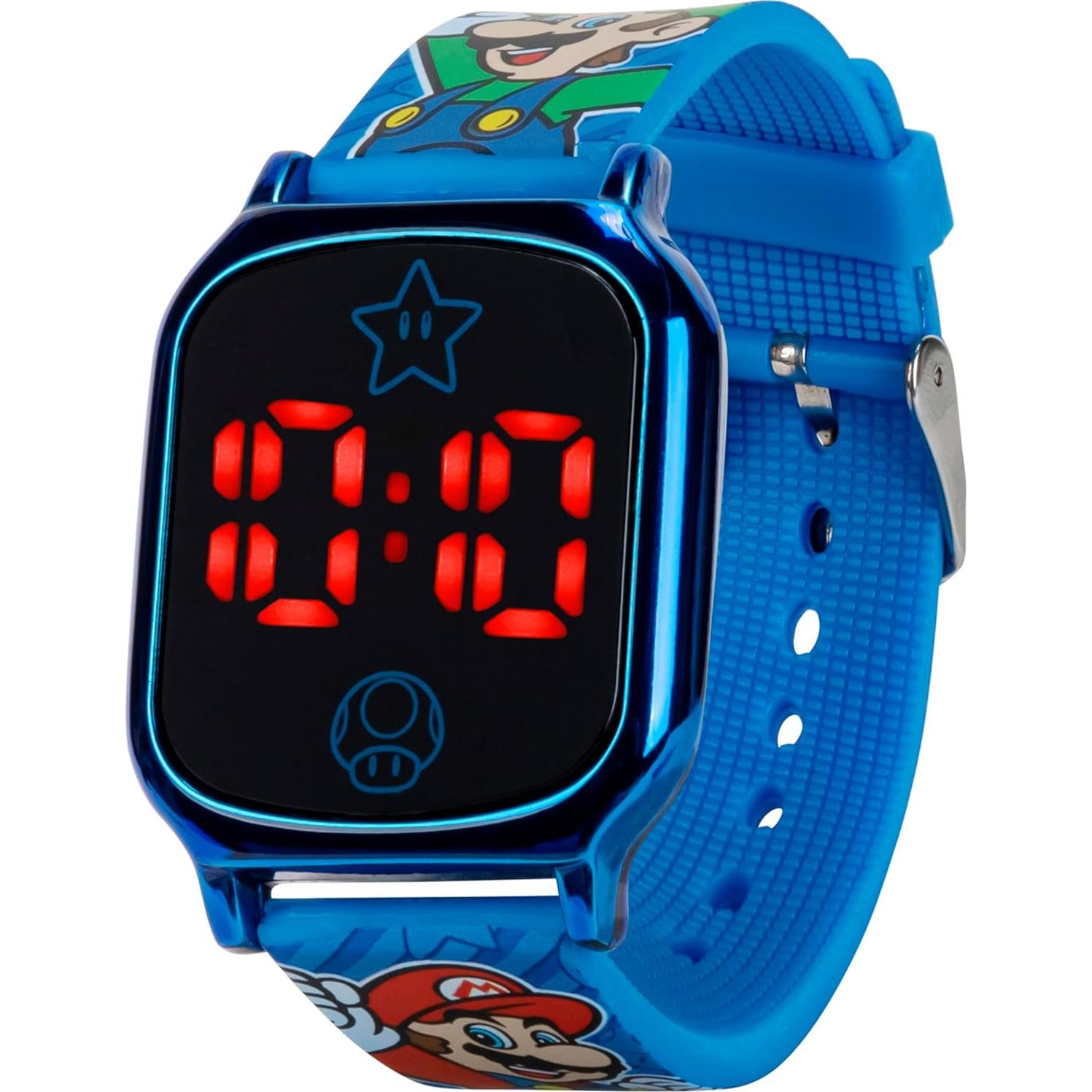 Reloj LED Activado por Toque Accutime Super Mario Niños - Correa Silicona Azul