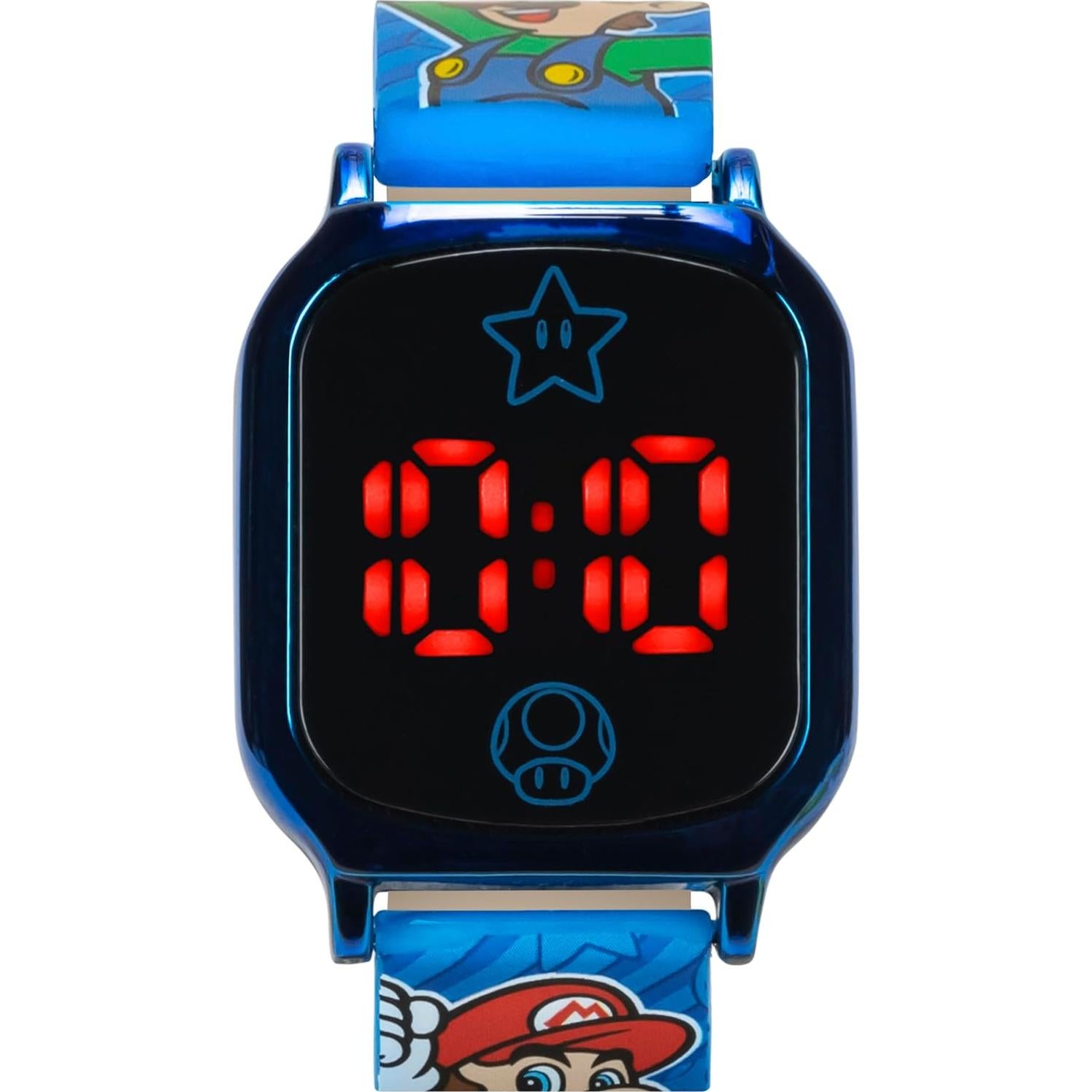 Reloj LED Activado por Toque Accutime Super Mario Niños - Correa Silicona Azul