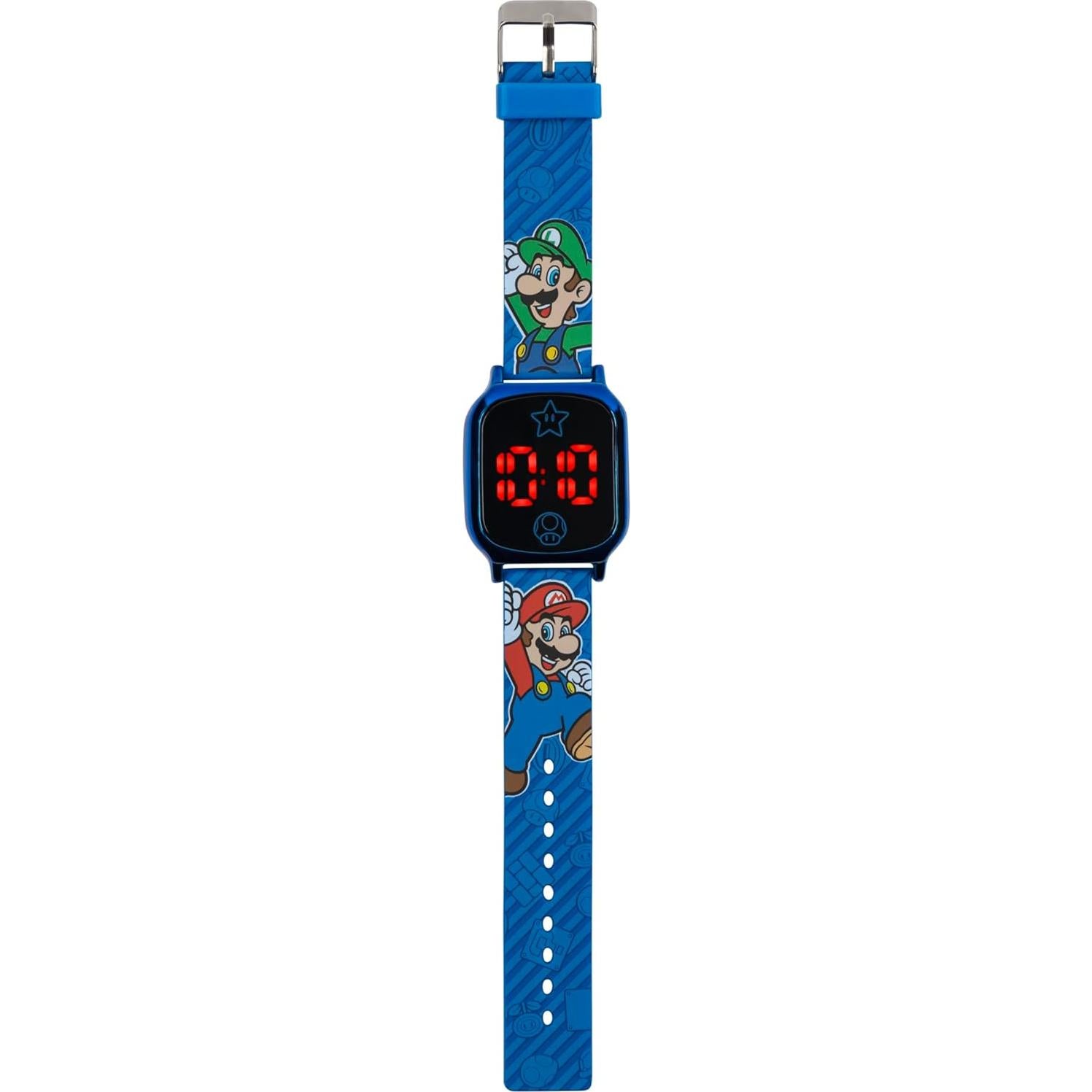 Reloj LED Activado por Toque Accutime Super Mario Niños - Correa Silicona Azul